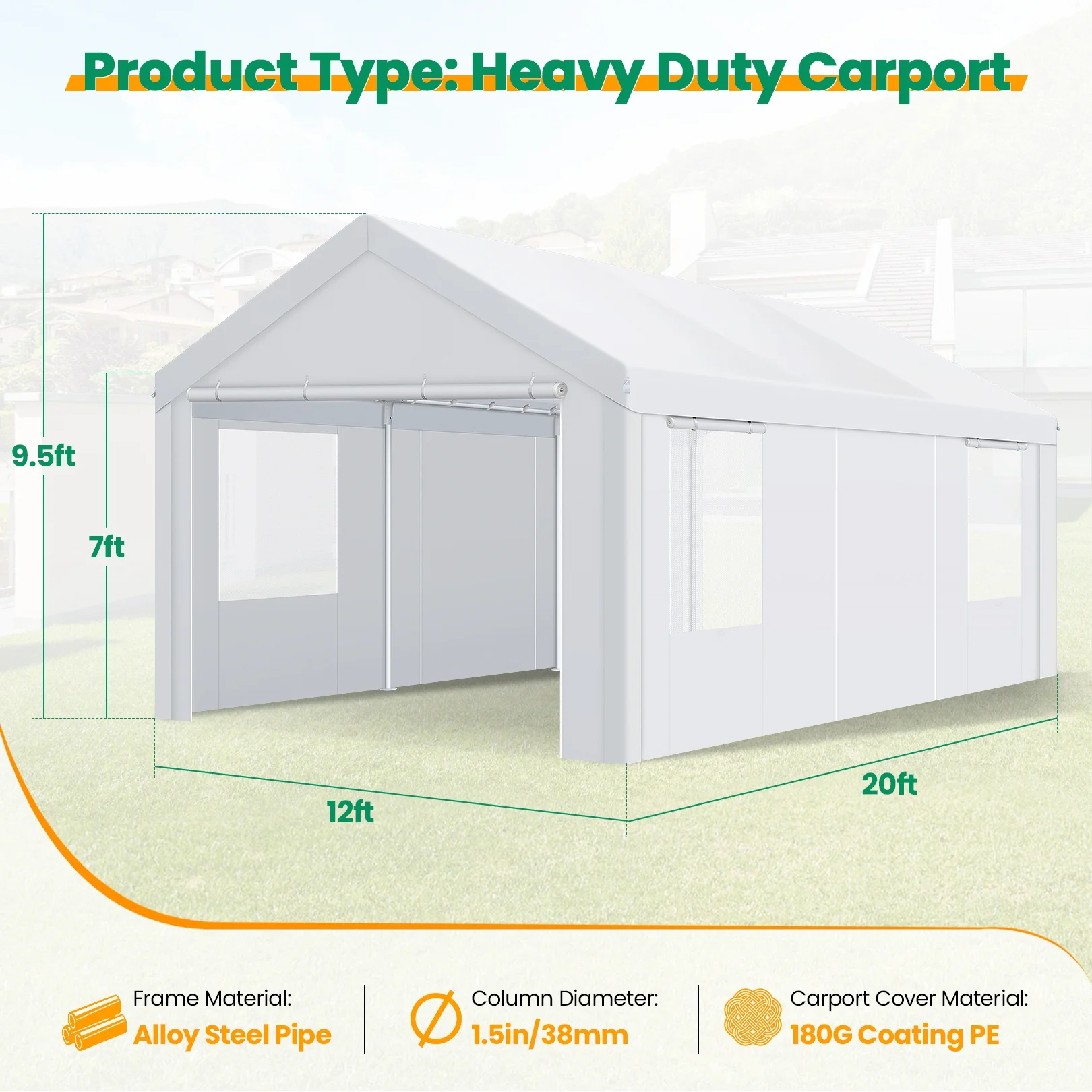 Hoteel 12'x20' Large Heavy Duty Car Tent with Steel Frame, Portable Garage Wedding Tent Gazebo Big Tents Carports Shelter with Waterproof Top Cover, All-Season Tarp for Outdoor Party Birthday, White(12??0 with Sidewalls/White)