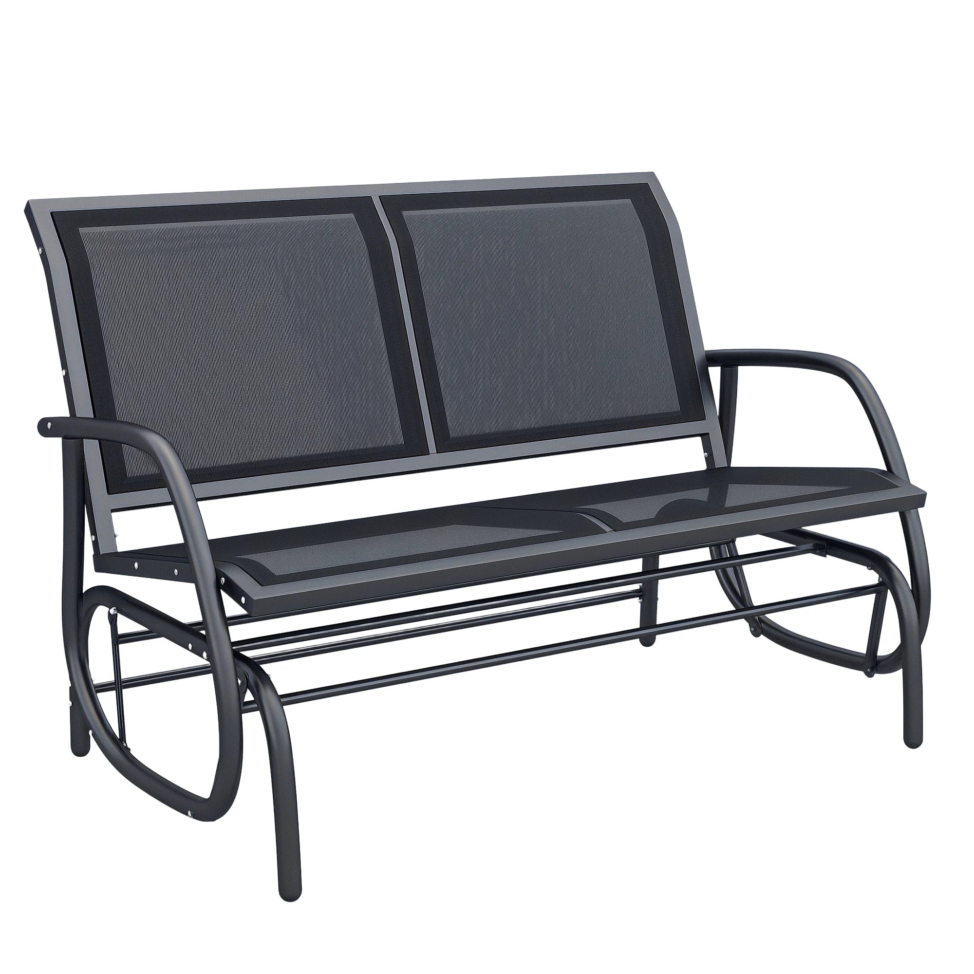 Outsunny 2-Person Outdoor Glider Bench, Patio Double Swing Rocking Chair Loveseat w/Powder Coated Steel Frame for Backyard Garden Porch, Black