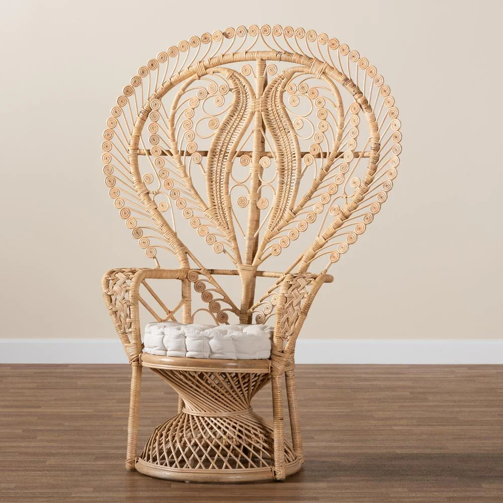 Bali & Pari Fedra Modern Bohemian Natural Brown Rattan Peacock Accent Chair