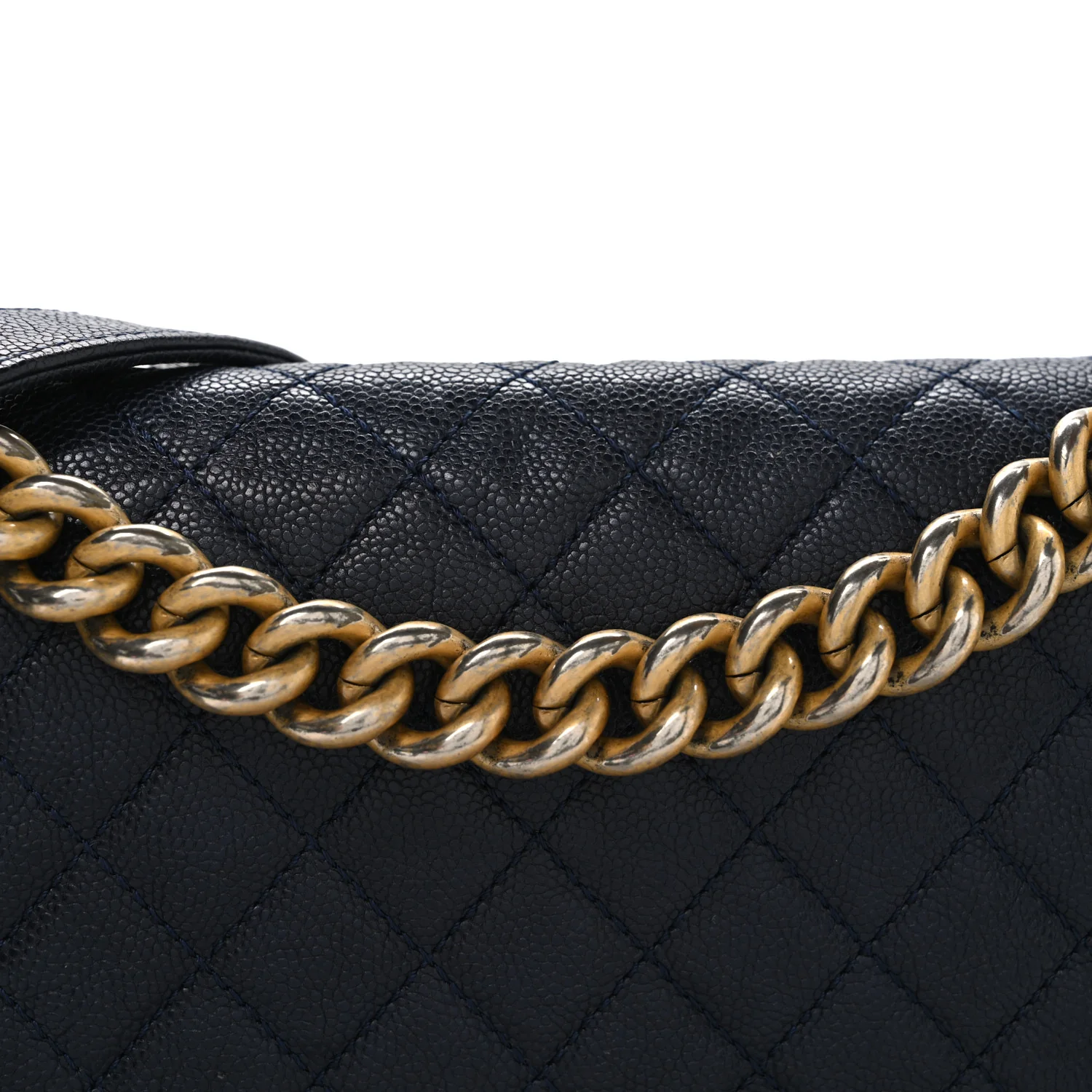 Metallic Caviar Quilted Medium Boy Flap Navy