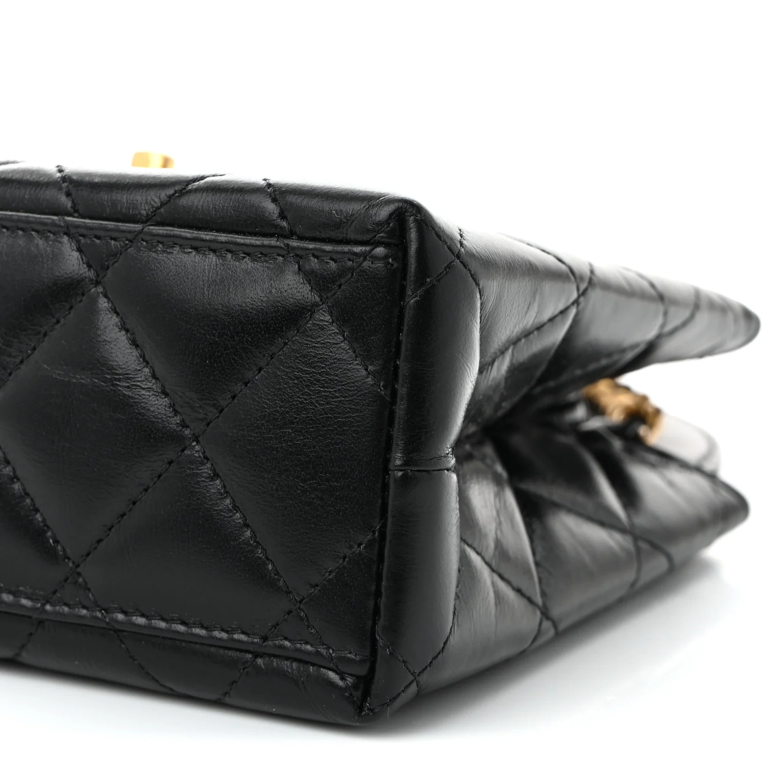 Shiny Aged Calfskin Quilted Nano Kelly Shopper Black