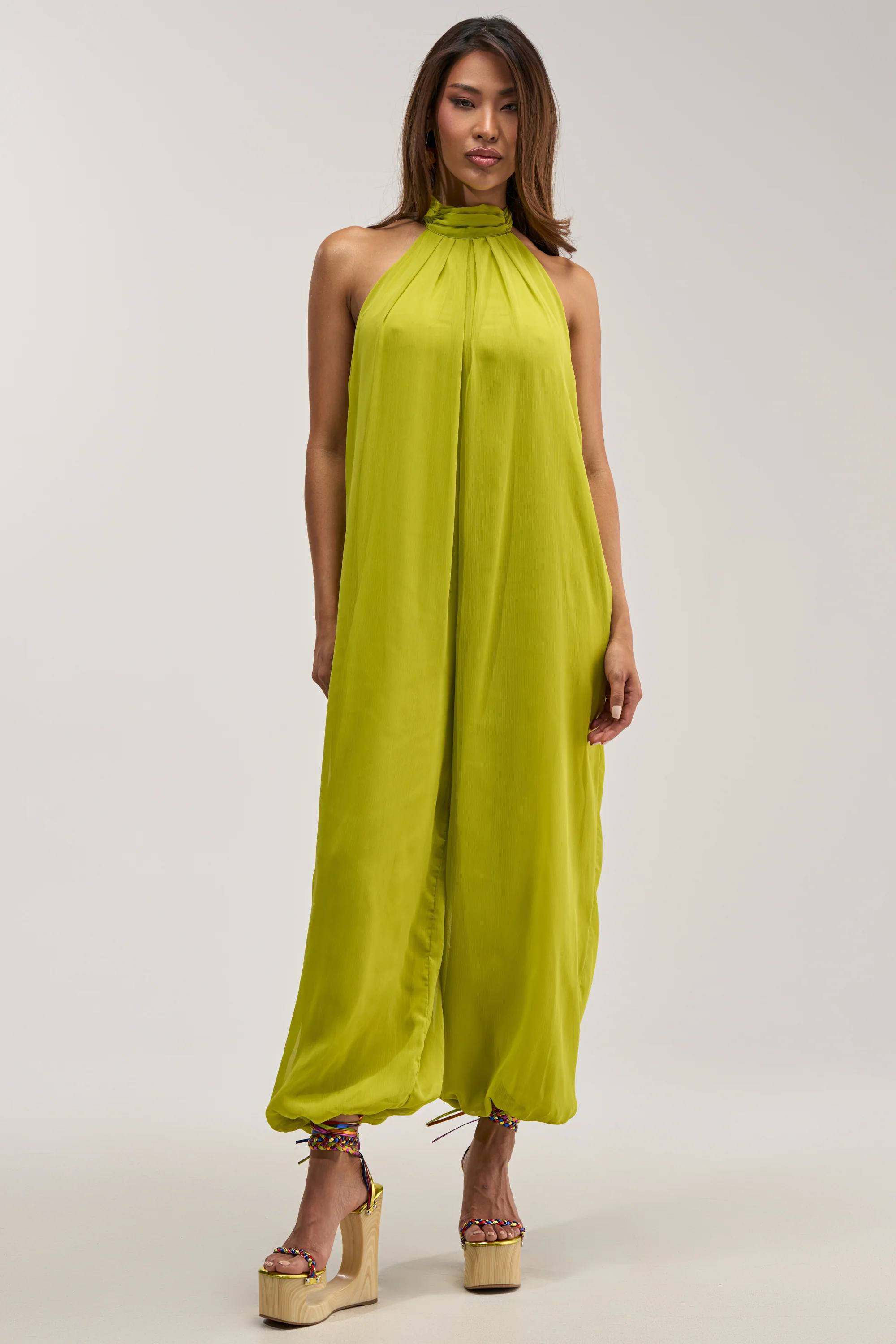 PLUS ONE CHIFFON JUMPSUIT IN CHARTRUESE - Akira Store