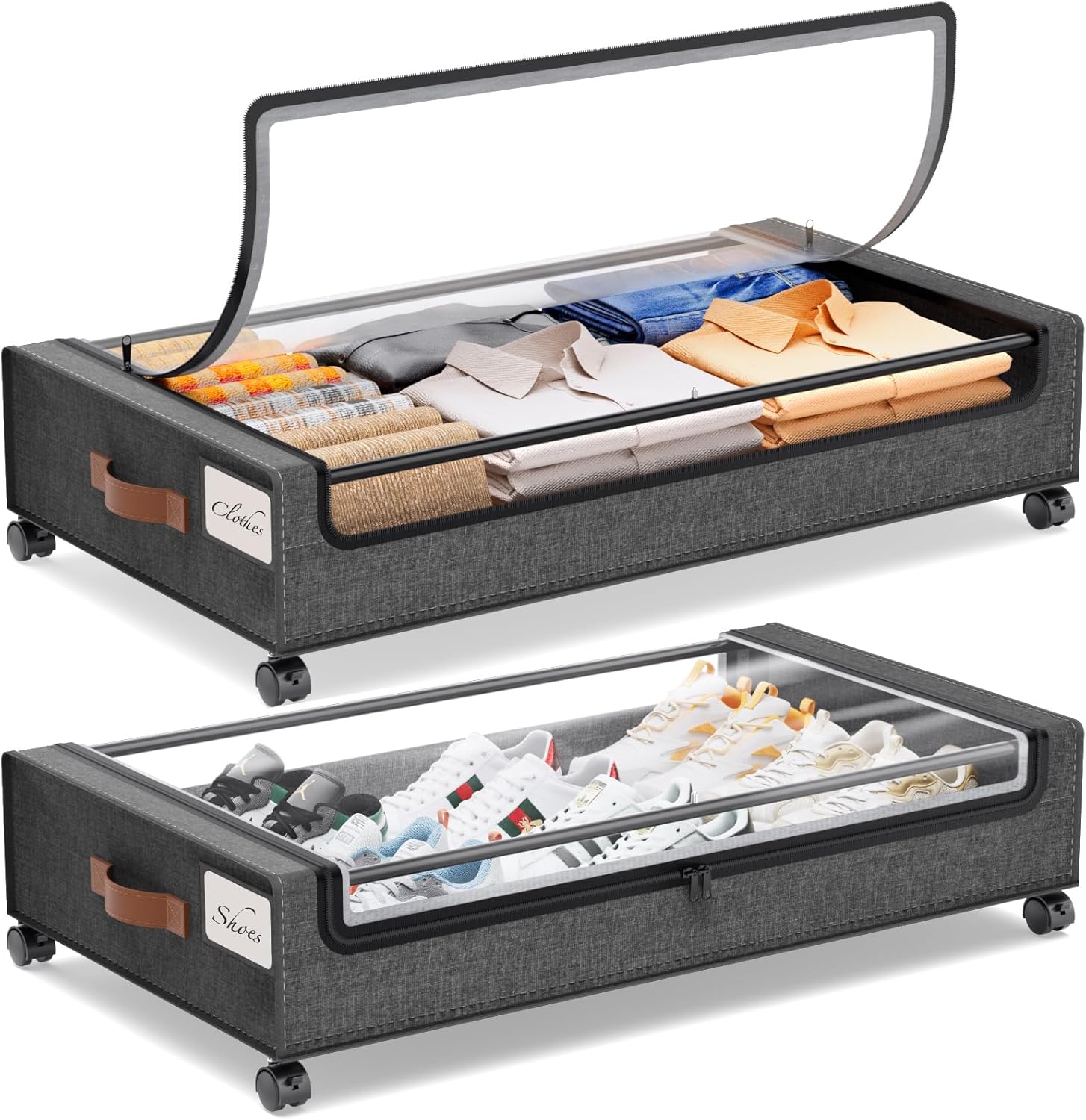 Yecaye Under Bed Storage with Wheels, 2-Pack Under Bed Storage Containers, Underbed Shoe Storage Organizer, Rolling Under Bed Metal Drawers for Clothes, Blankets (30.71 x 16.93 x 6.69 in)