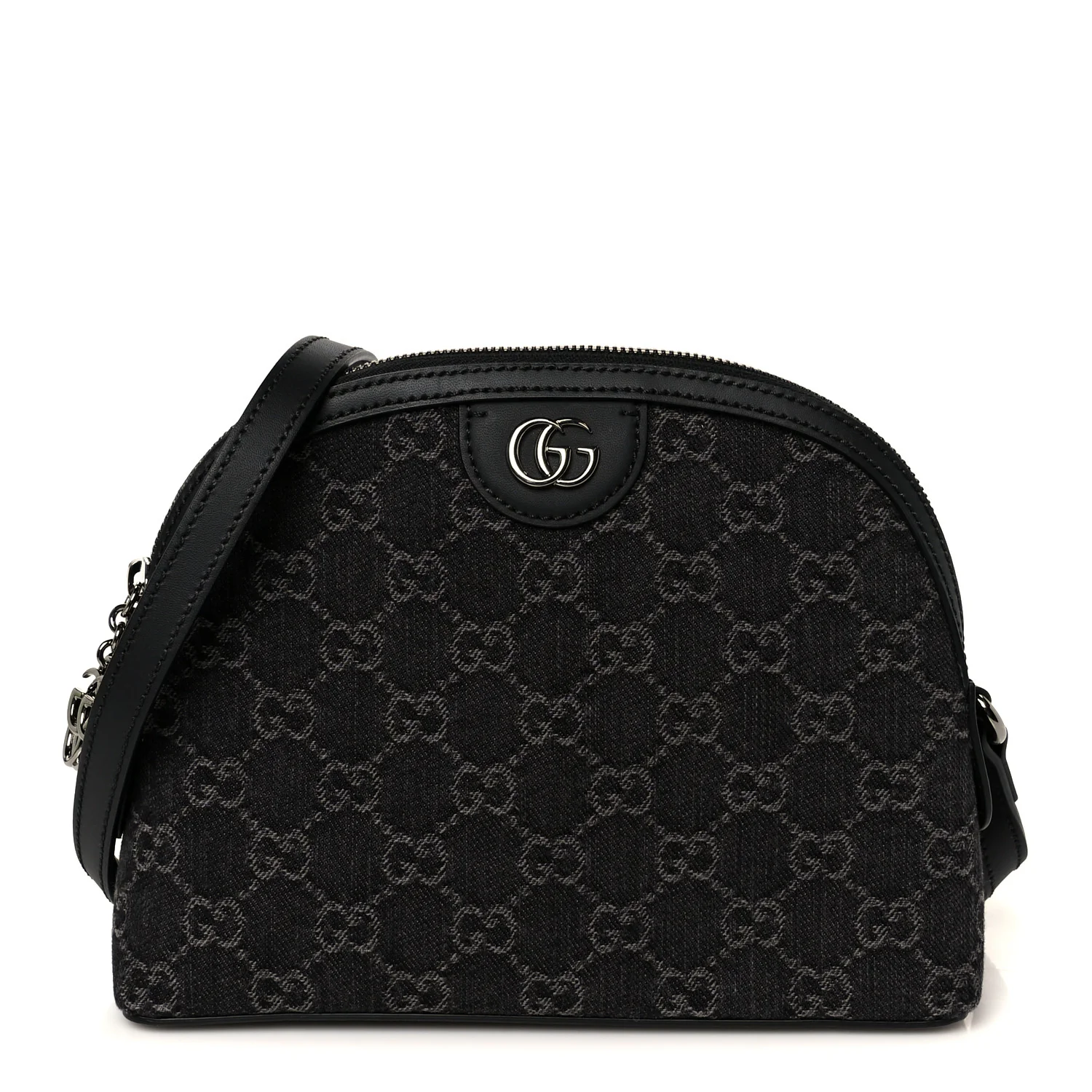 Denim Cuoio Harness GG Monogram Small Ophidia Dome Shoulder Bag Black Medium Grey