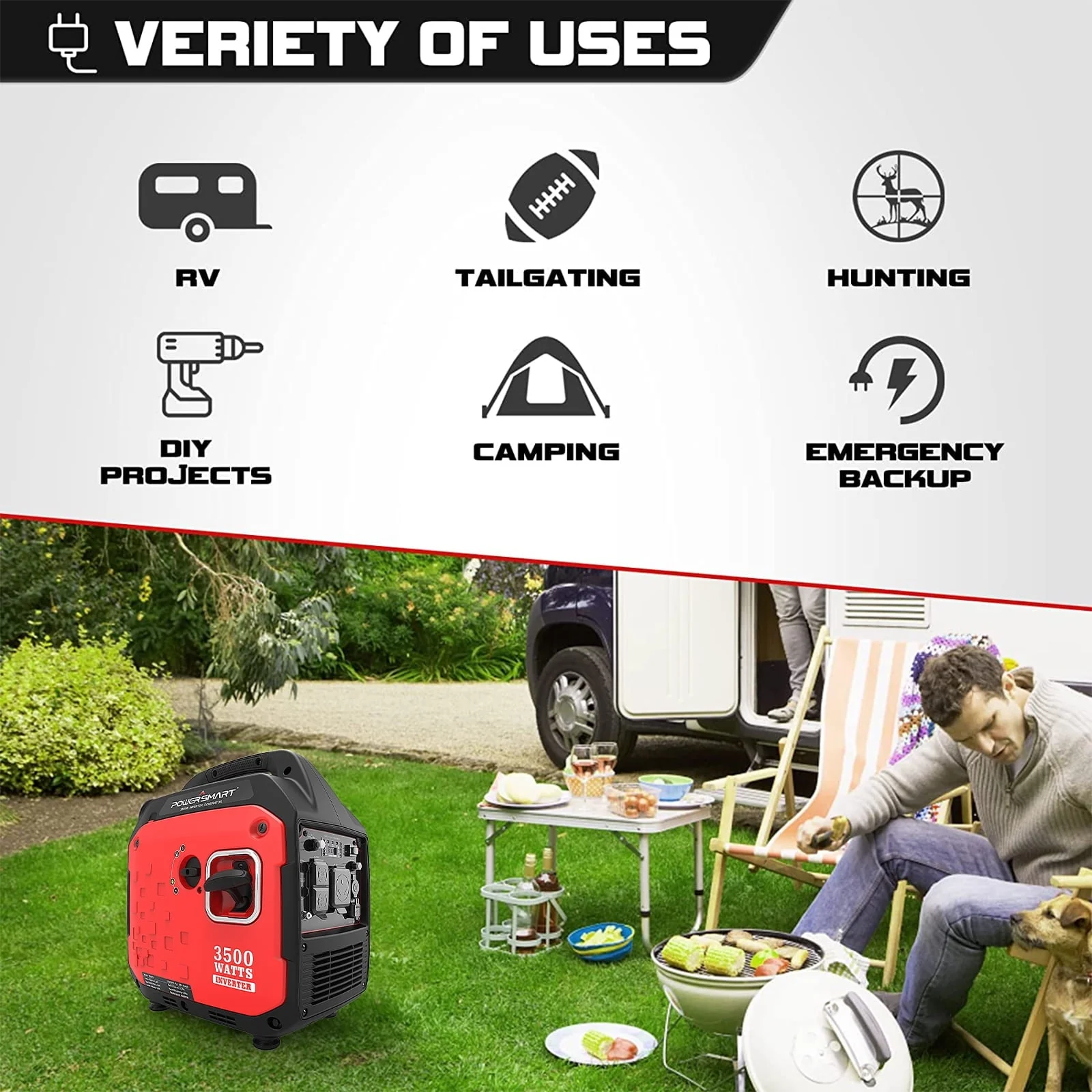 Gasoline Portable Generator, 3500W Gas Powered Inverter Generator,for Outdoor Camping Travel, PS5035(2350W) Image 3