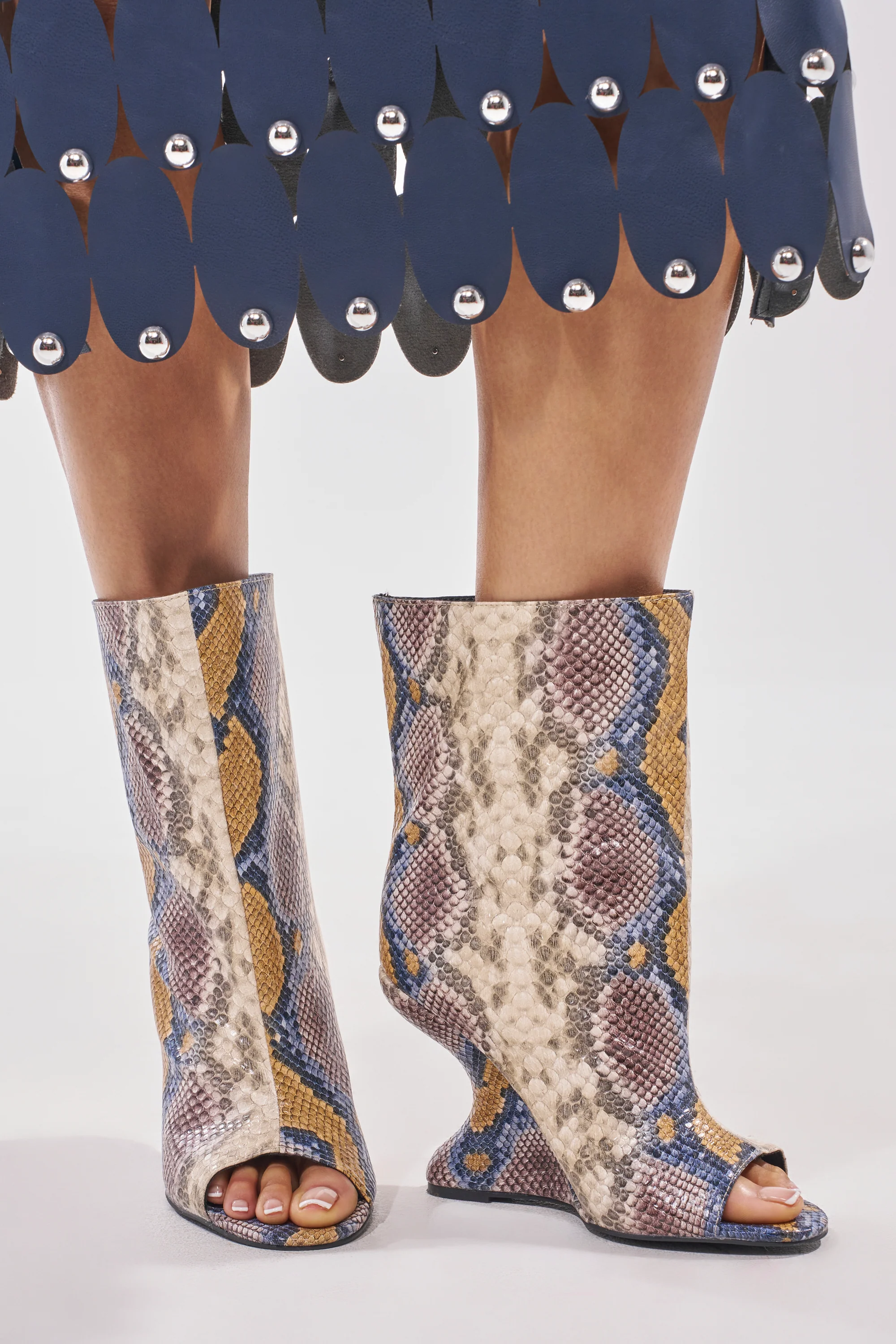 AZALEA WANG FAOI SNAKE MULTI OPEN TOE WEDGE BOOTIE - Akira Store