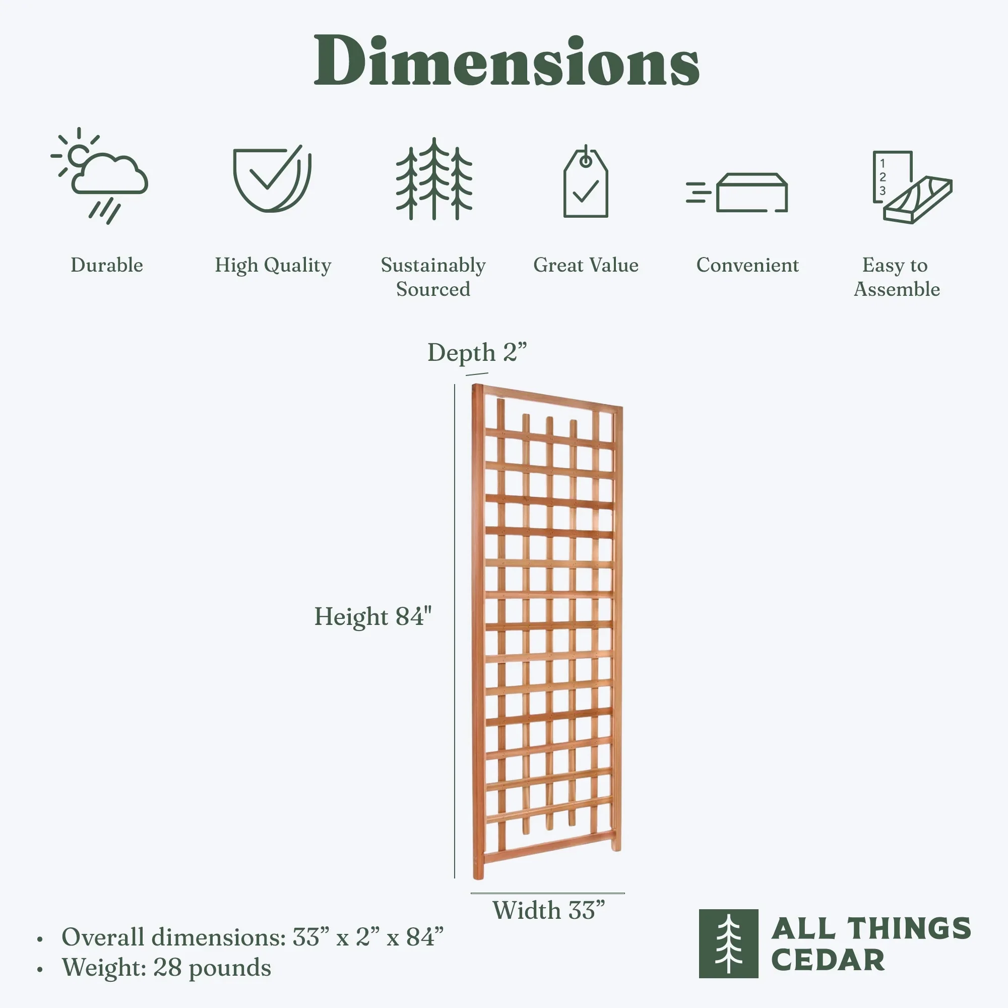 All Things Cedar TS33 Trellis Panel - Cedar Garden Trellis for Climbing Plants