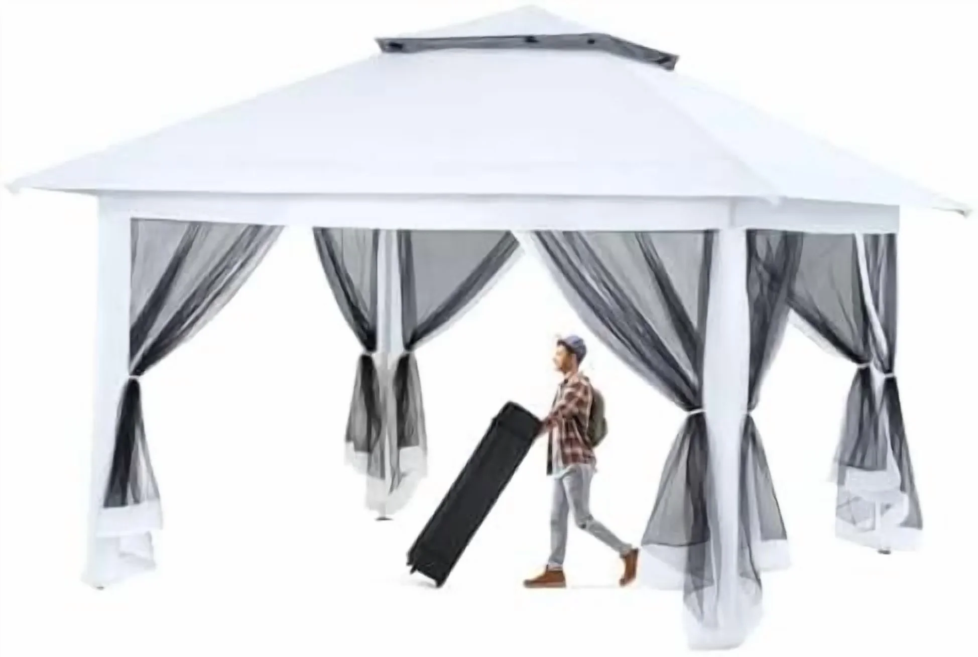 Pop Up Tent Canopy, Waterproof Canopy with Net and UV Resistant, Sidewalls Instant Shelter Canopy Tent with Carrying Roller Bag for Garden, Grill and Backyard (White)