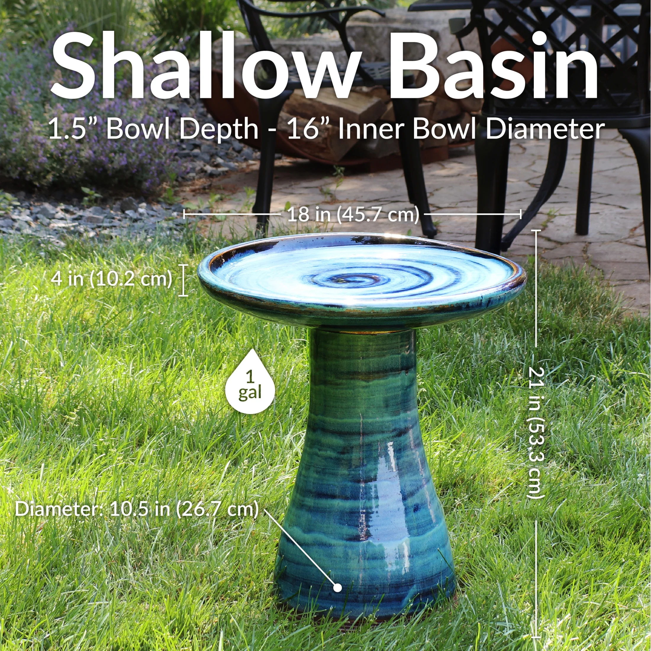Freestanding Ceramic Outdoor Bird Bath, Glazed, UV-Resistant Galaxy Blue Finish(Galaxy Blue) - Image 8