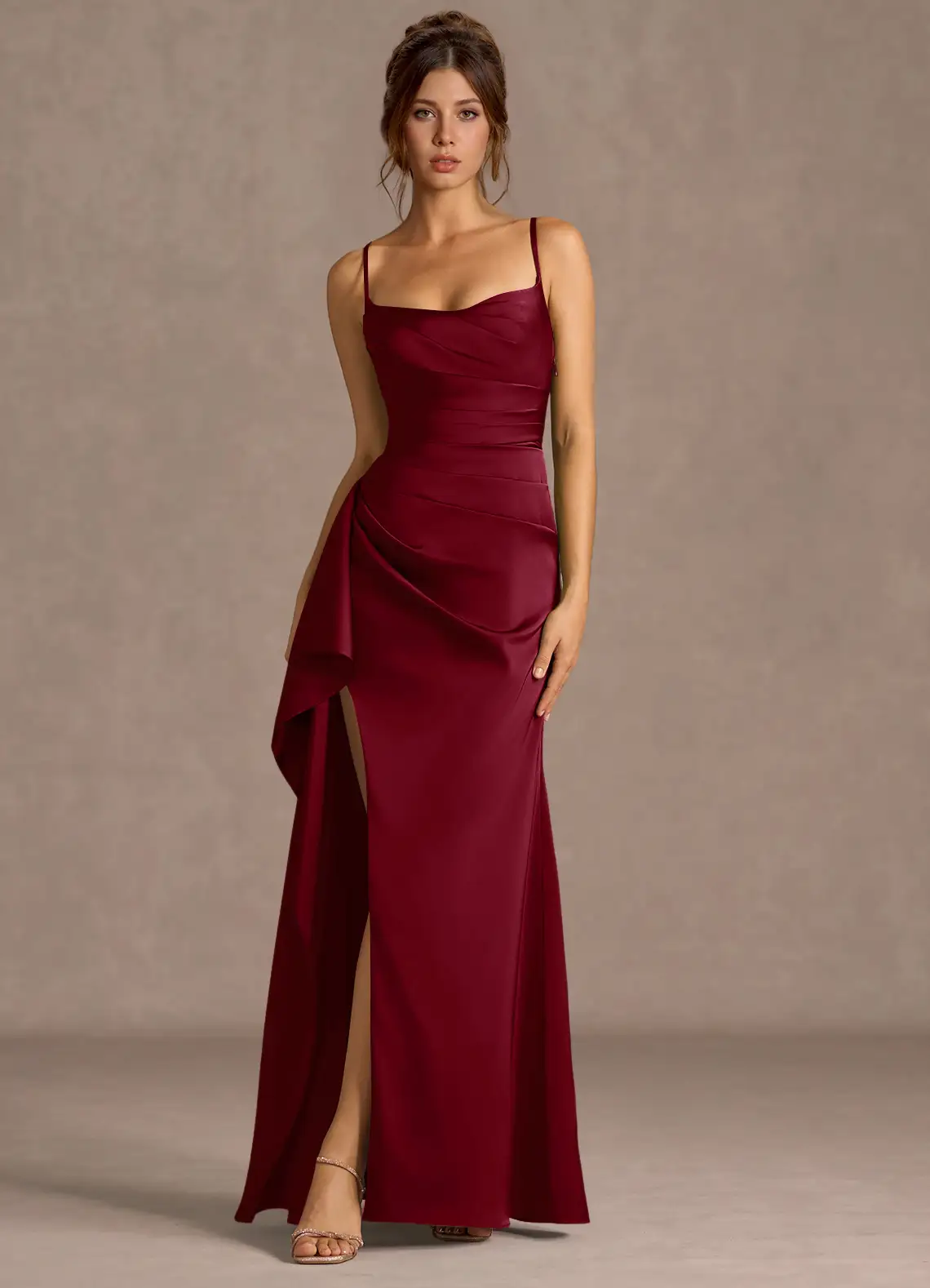 Thora Merlot Open Back Prom Dress
