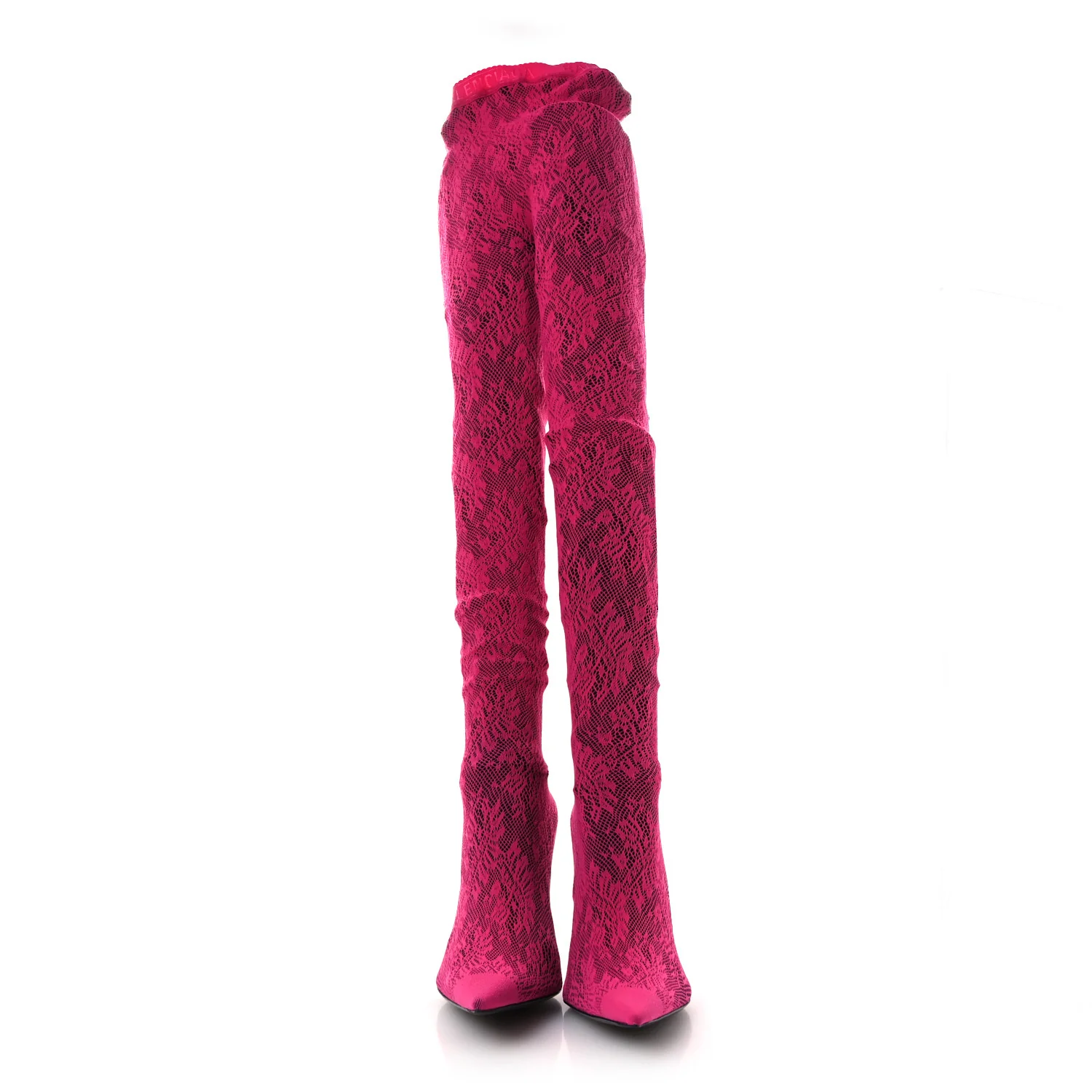 Lace Jersey Pantaleggings Pointed Toe Knife Thigh High Boots 39 Black Pink