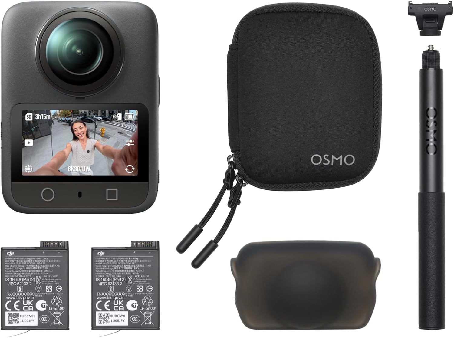 DJI Osmo 360 Essential Combo  360 Camera with 1-Inch 360° Imaging  Native 8K 360° Video  4K/120fps & 170° Boost Video  1.2m Invisible Selfie Stick Kit  Extended Battery Life with 2 Batteries