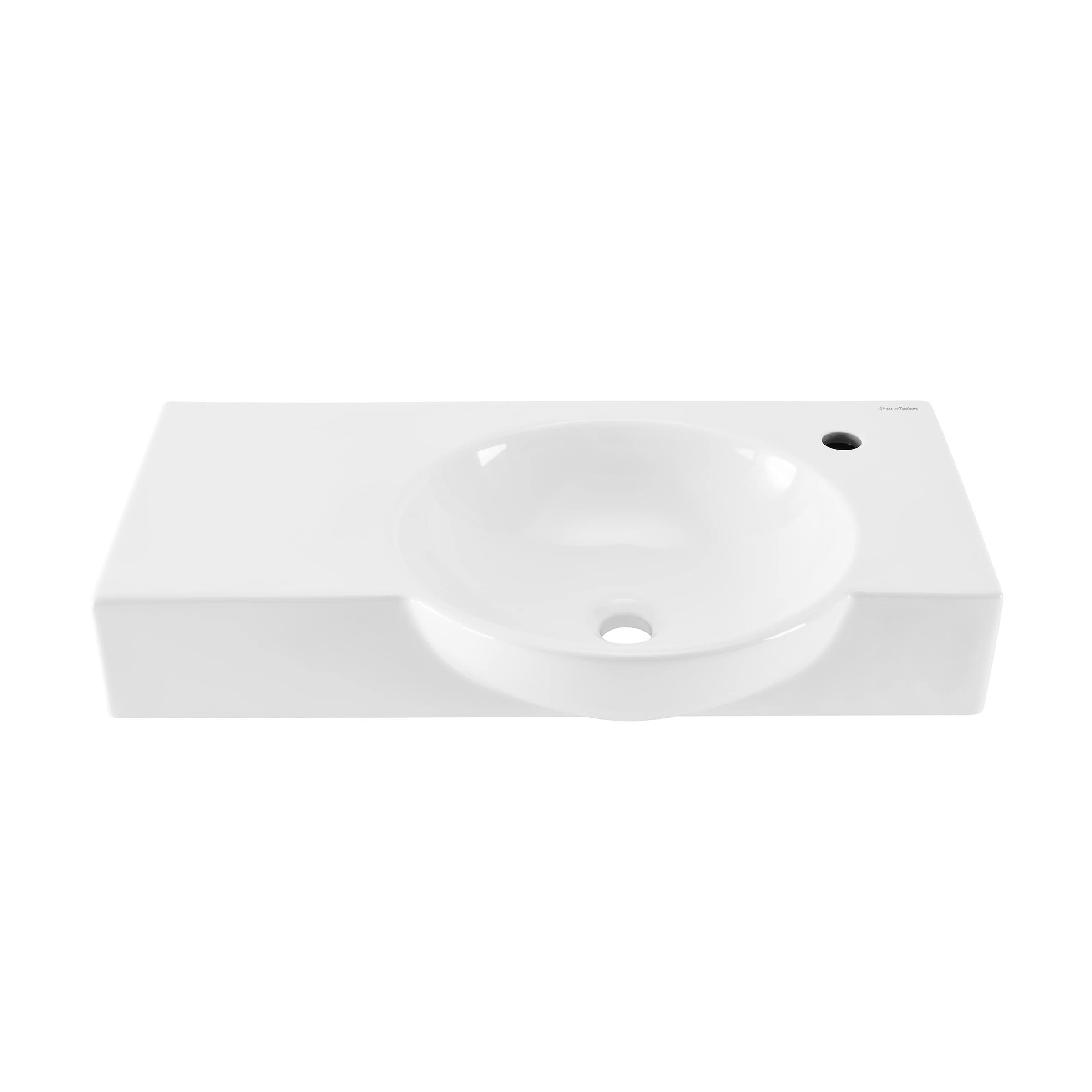 Swiss Madison Chateau 30 inch Left Side Faucet Wall-Mount Bathroom Sink, White