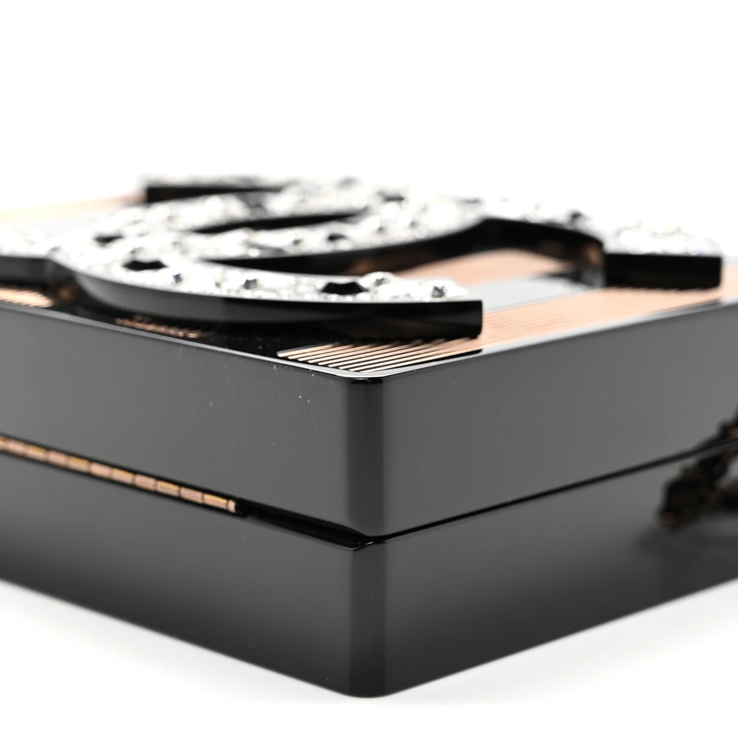 Plexiglass Crystal CC Minaudiere Clutch Black Copper