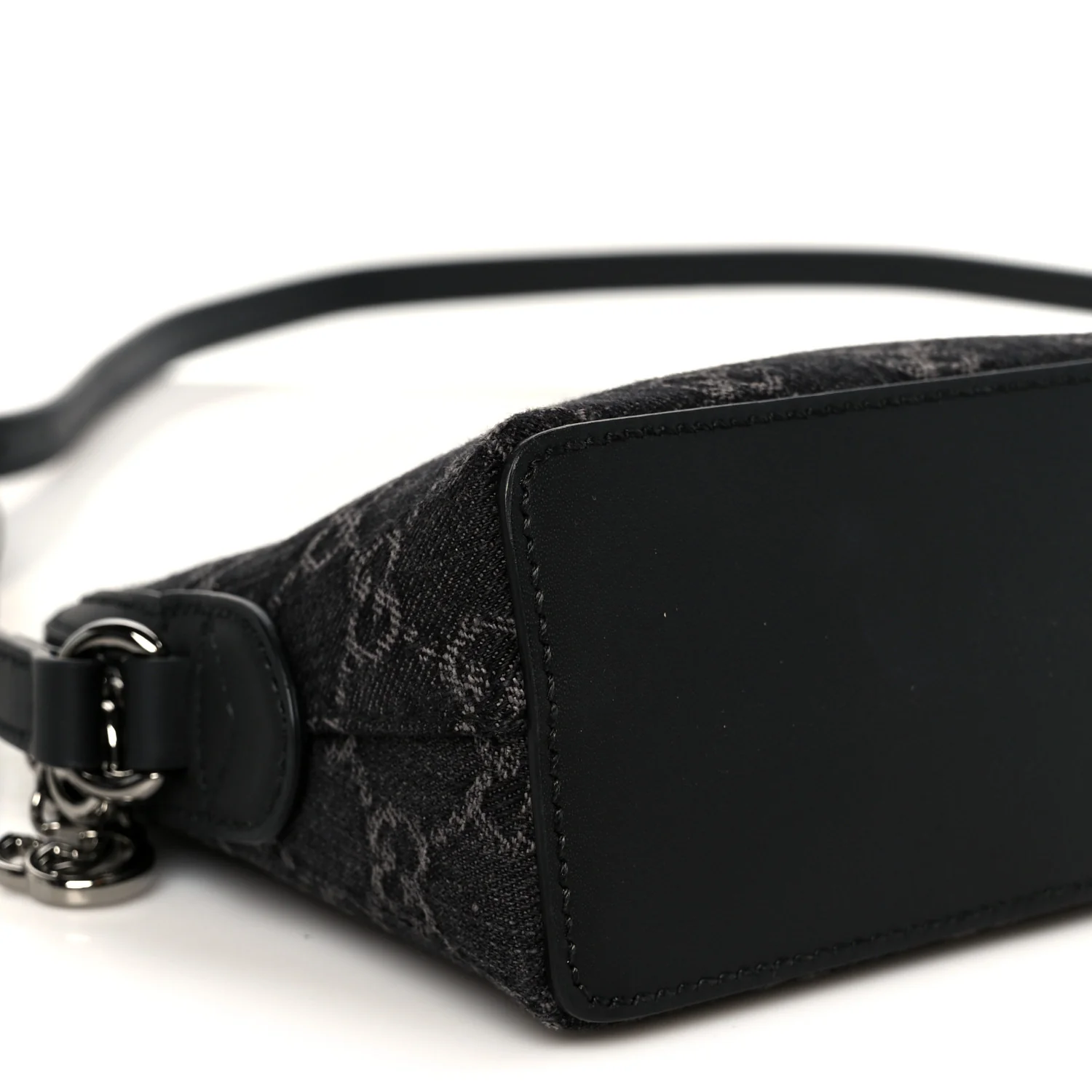 Denim Cuoio Harness GG Monogram Small Ophidia Dome Shoulder Bag Black Medium Grey