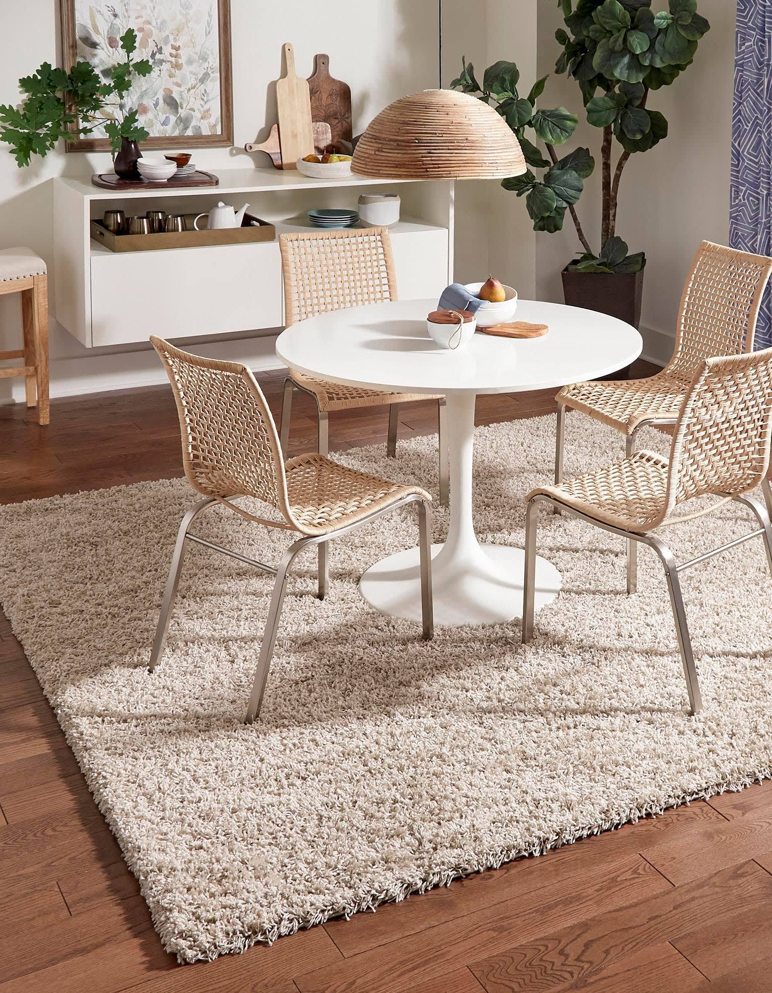 Unique Loom Solid Shag 5 ft Square Taupe Area Rug