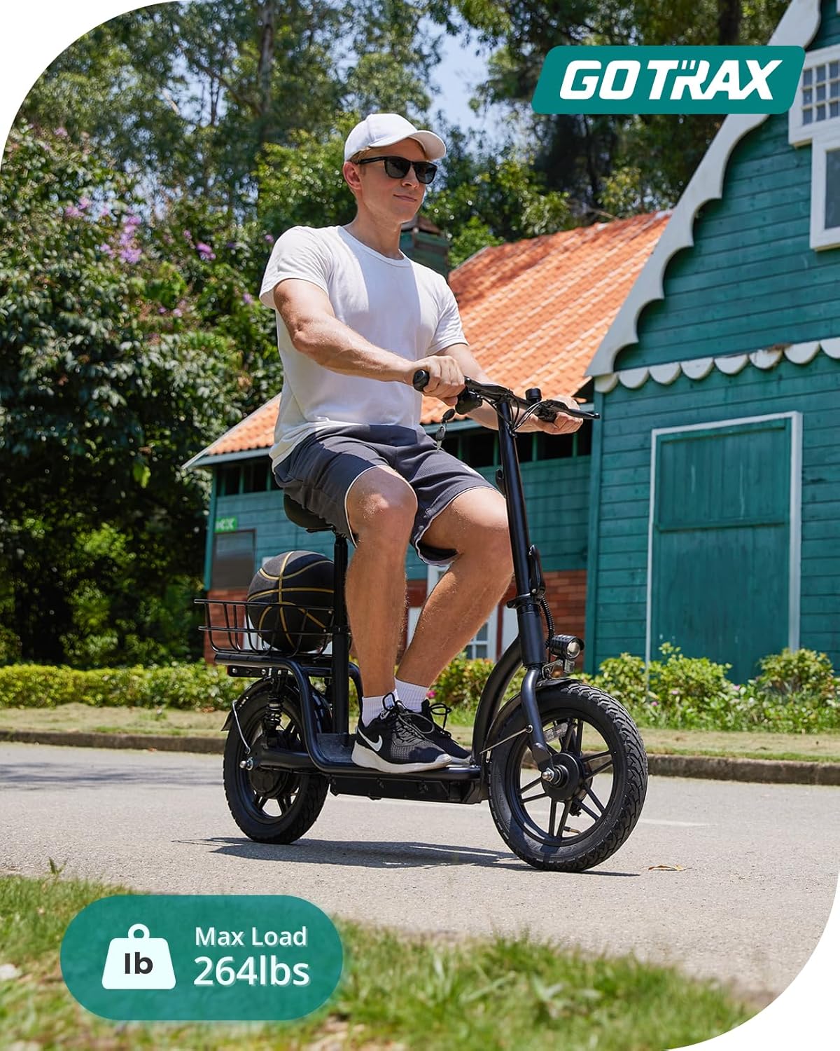 Trottinette électrique Gotrax pour adultes avec siège, autonomie maximale de 30 à 40 km, pneus tout-terrain, larges pédales