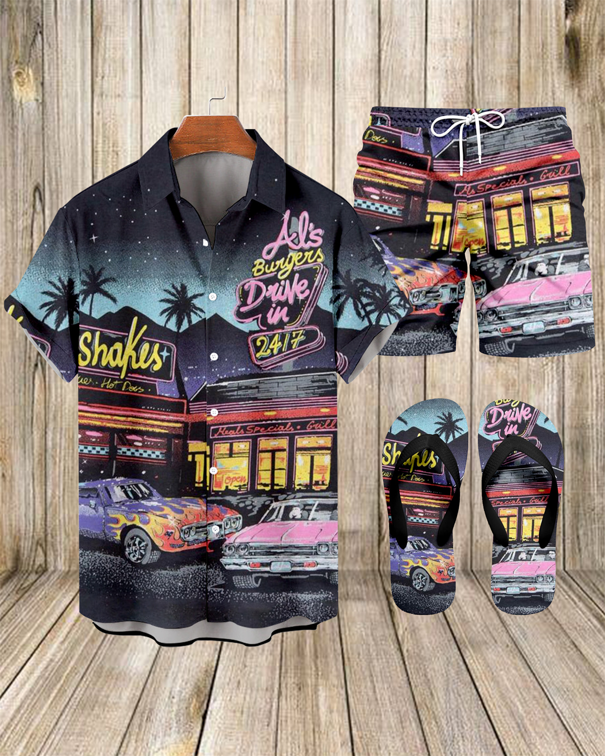 Ensemble trois pièces Suitmens pour homme, motif voiture classique printemps, chemise 074