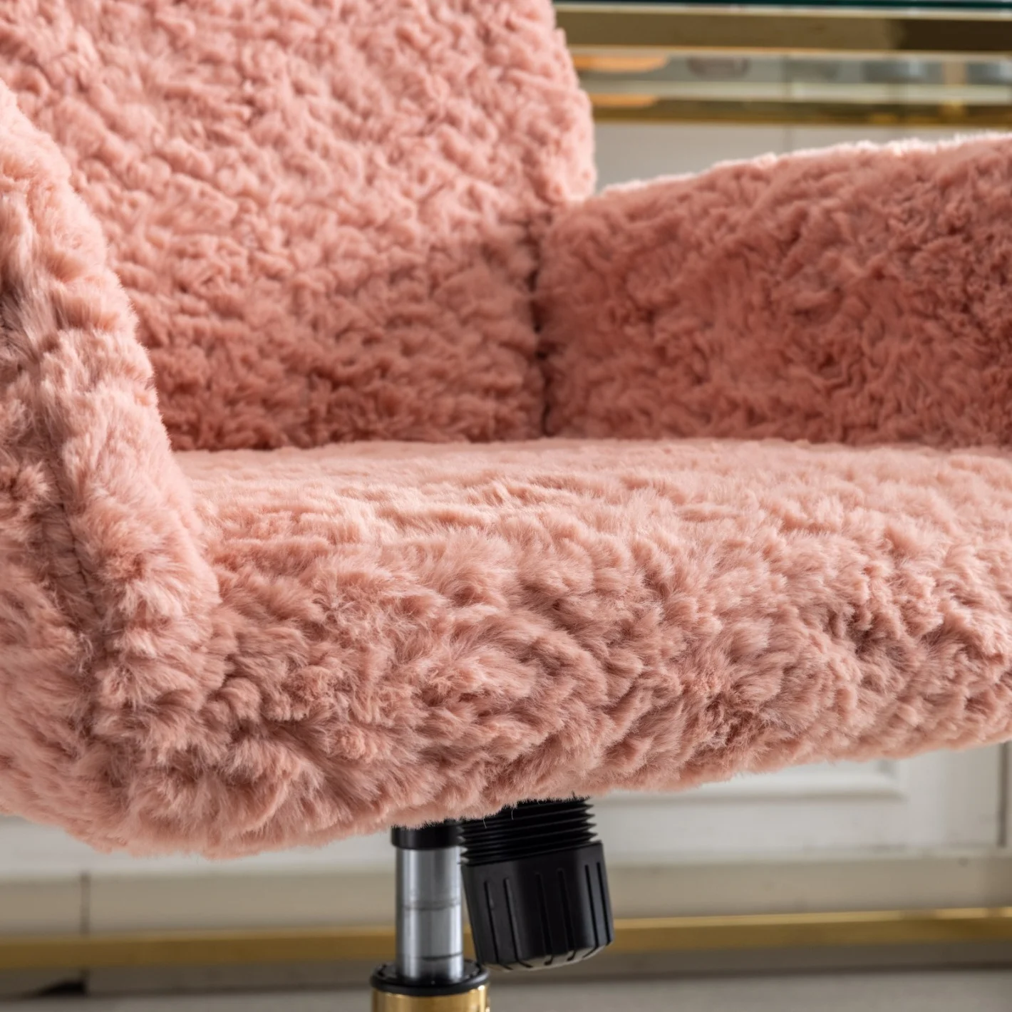 Furniture Office Chair, Artificial Rabbit Hair Makeup Vanity Chair Chair, 360 Comfy Swivel Armchair with Wheels, Modern Height Adjustable Cute Vanity Chair for Living Room Small Spaces Pink(Pink (with armrest)) Image 8