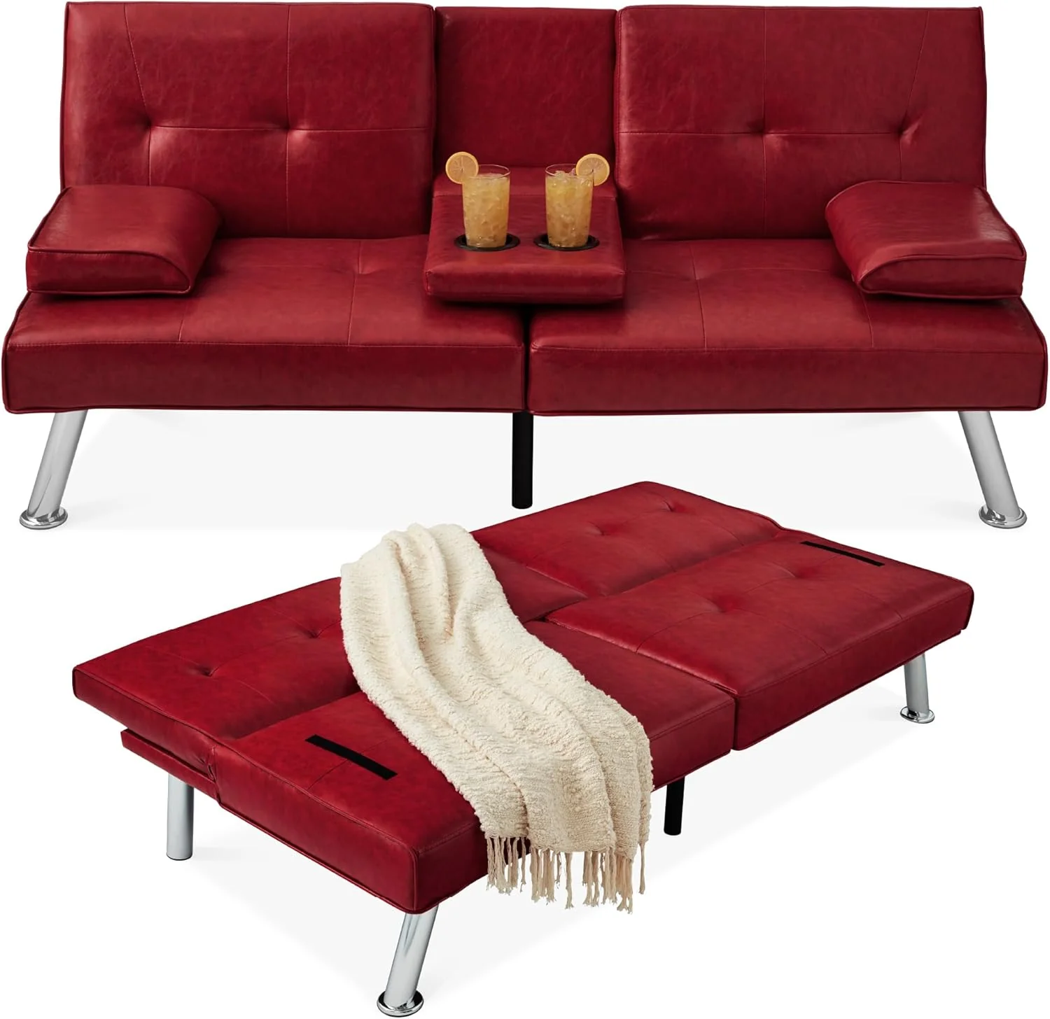 Futon convertible moderne en similicuir Best Choice Products, pliable et réglable