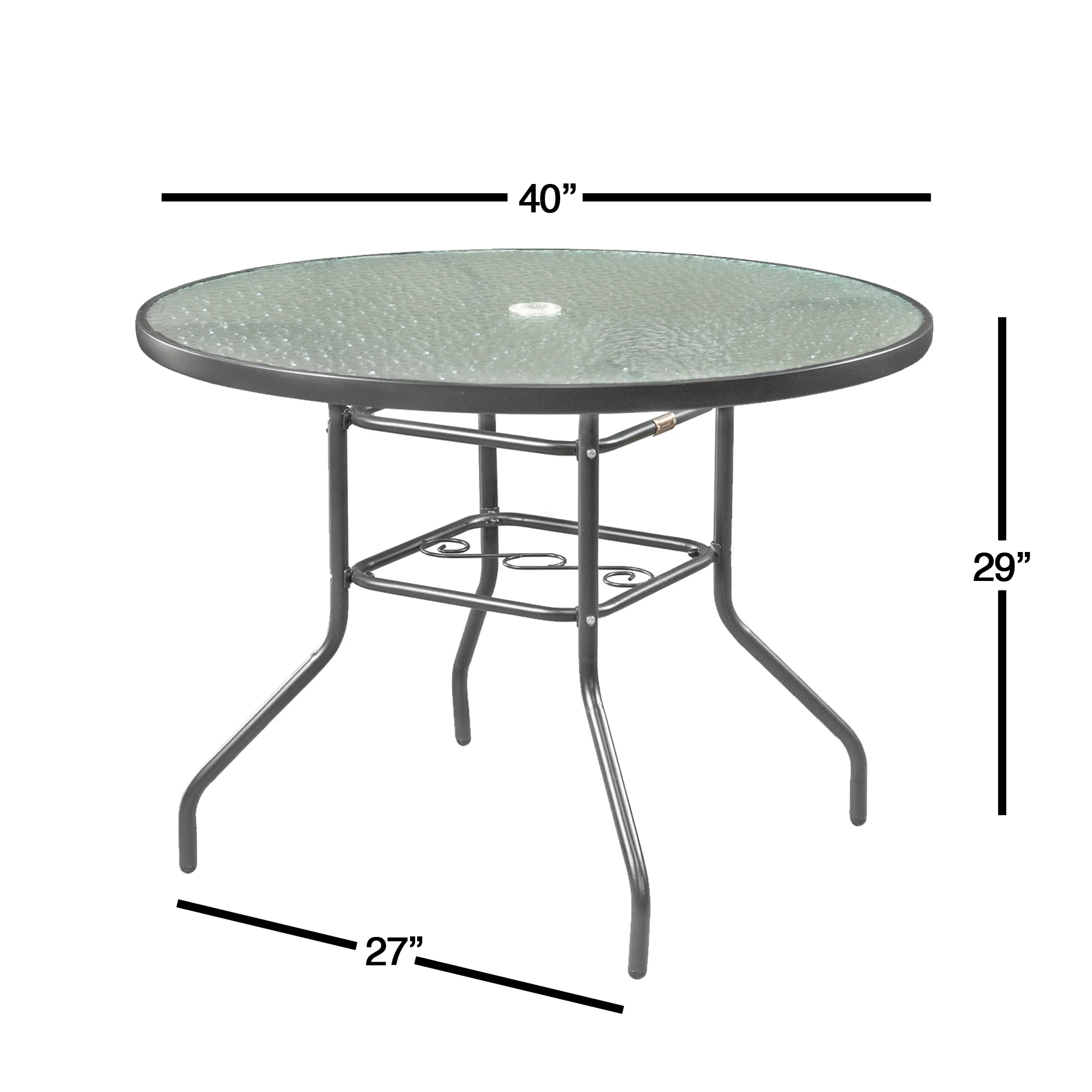 Garden Elements Outdoor Patio Furniture, Round Dining Table, Steel Base and Rim with Waterwave Glass Top, Gray, 40