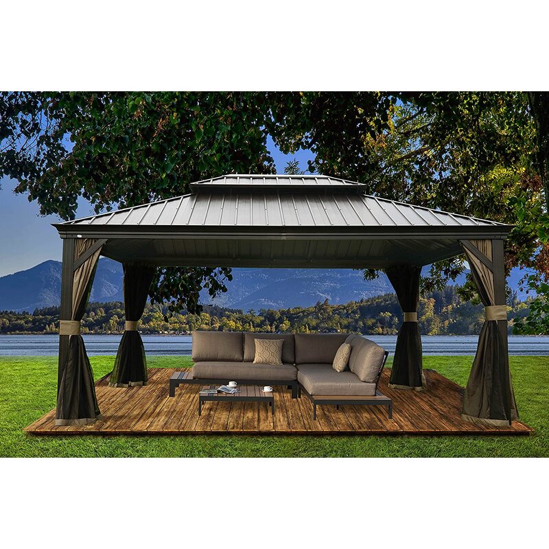 Gazebo de patio en aluminium Alexander de 4,88 m de large x 3,66 m de profondeur