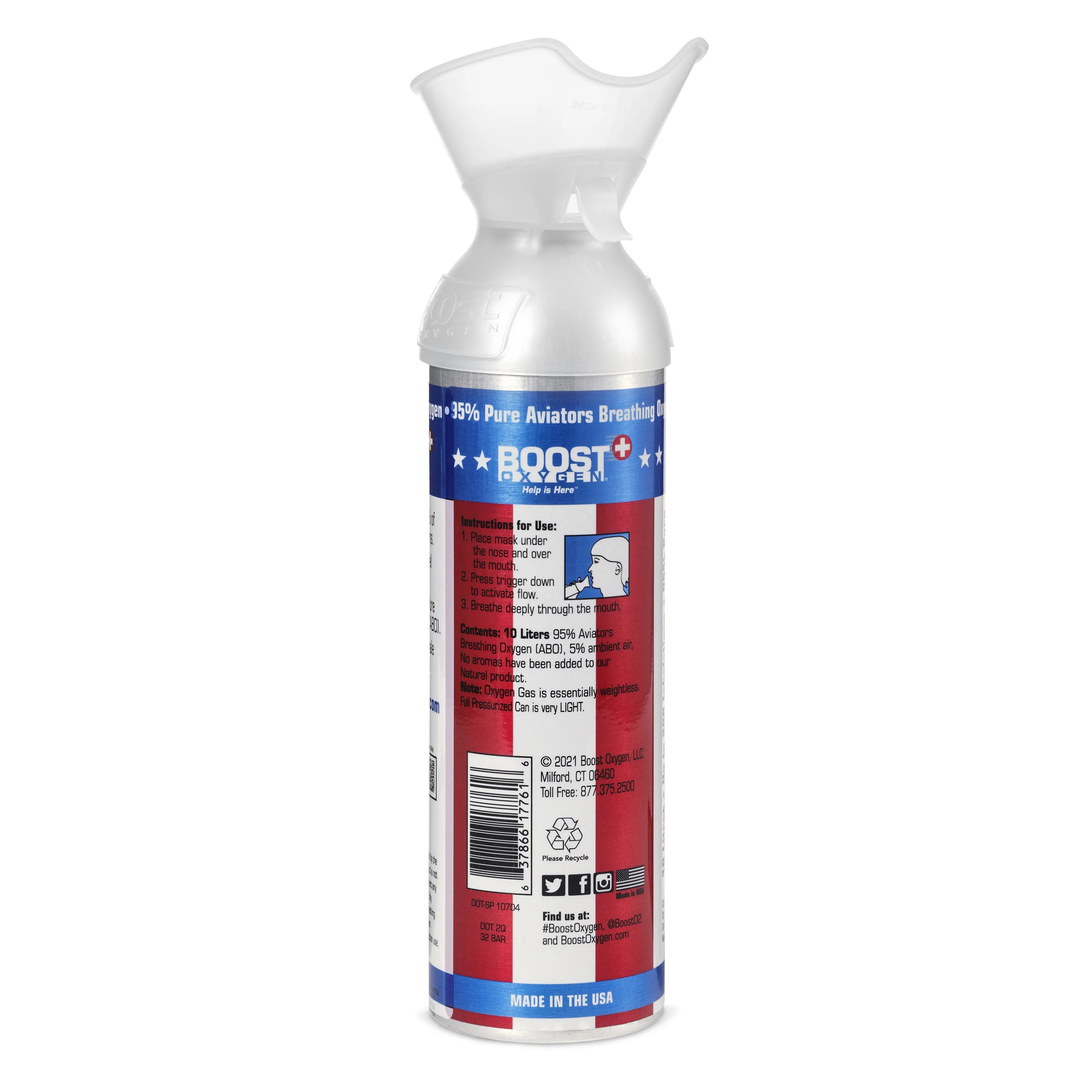 6 Pack 10 L Boost Oxygen Stars/Stripes Pure Canned Oxygen Canister, Natural