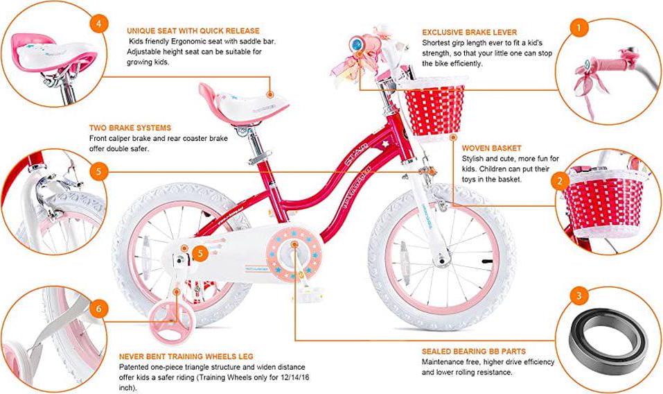 Royalbaby Girls Kids Bike Star Girl 12 in Bicycle Basket Training Wheels Blue Child - S Cycle