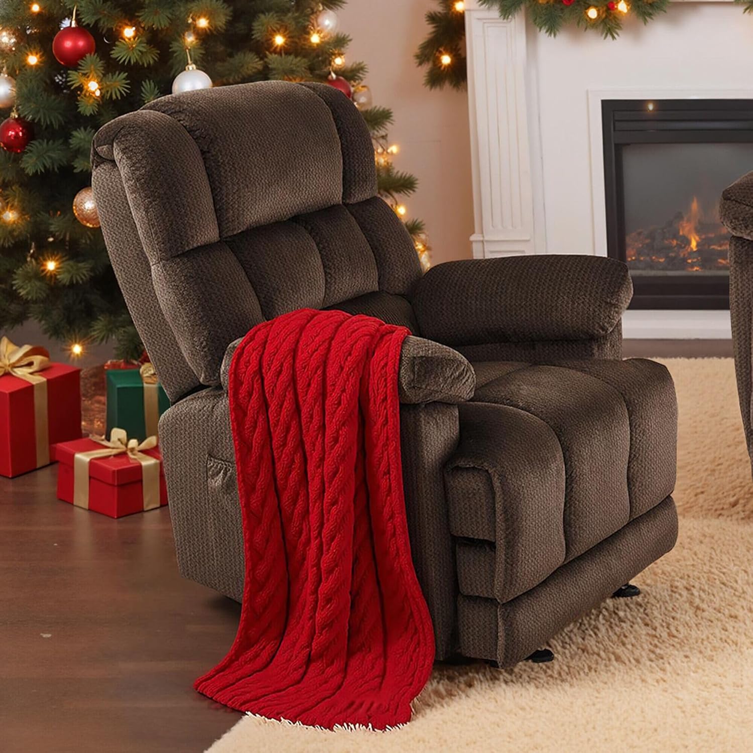 MCombo Zero Gravity Power Recliner Chair with Heat and Vibration Massage, Reclining Chair with USB Ports for Living Room, Fabric R6233 (Brown)