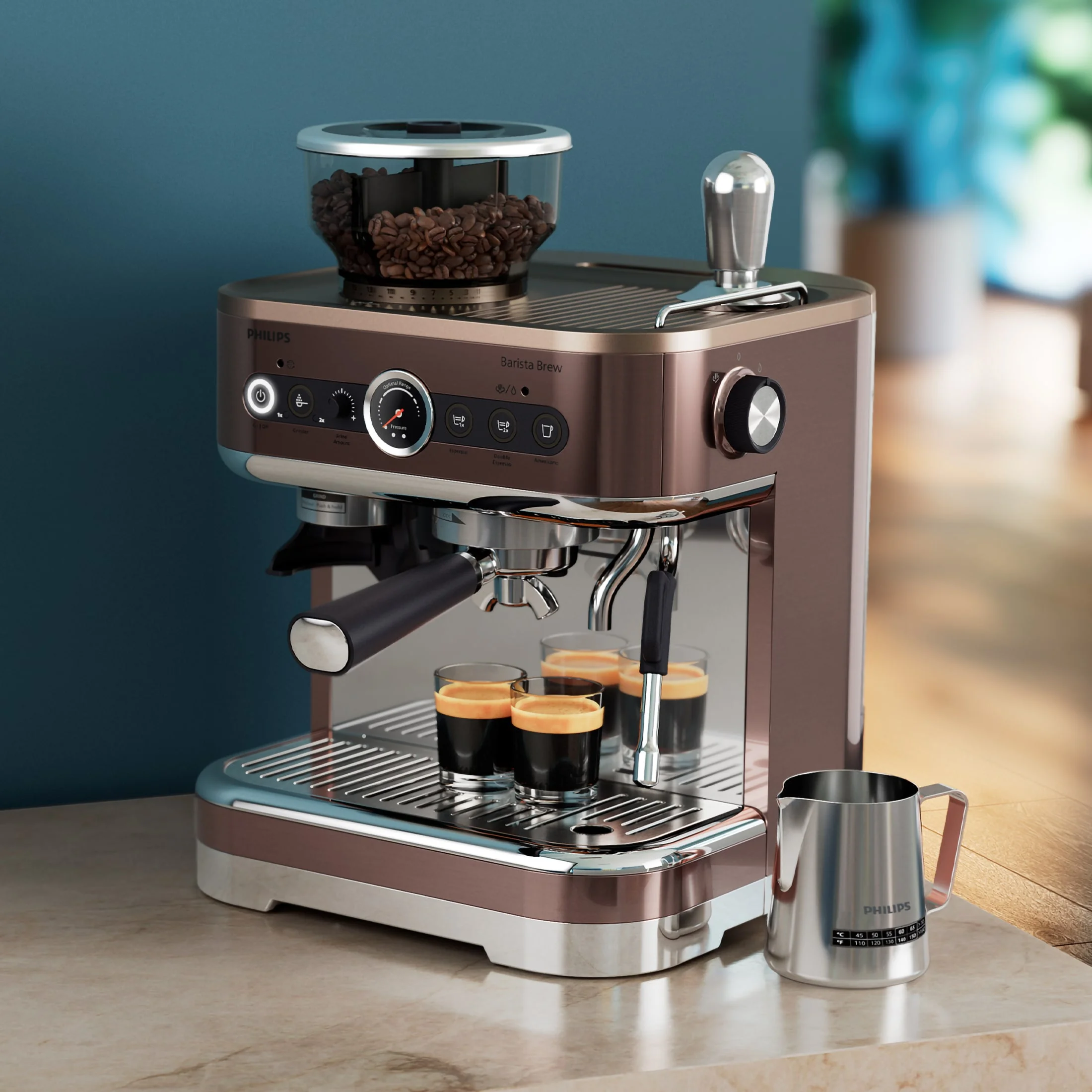 Philips Barista Brew Semi - Automatic Espresso Machine with Milk Frother, Silver Metal