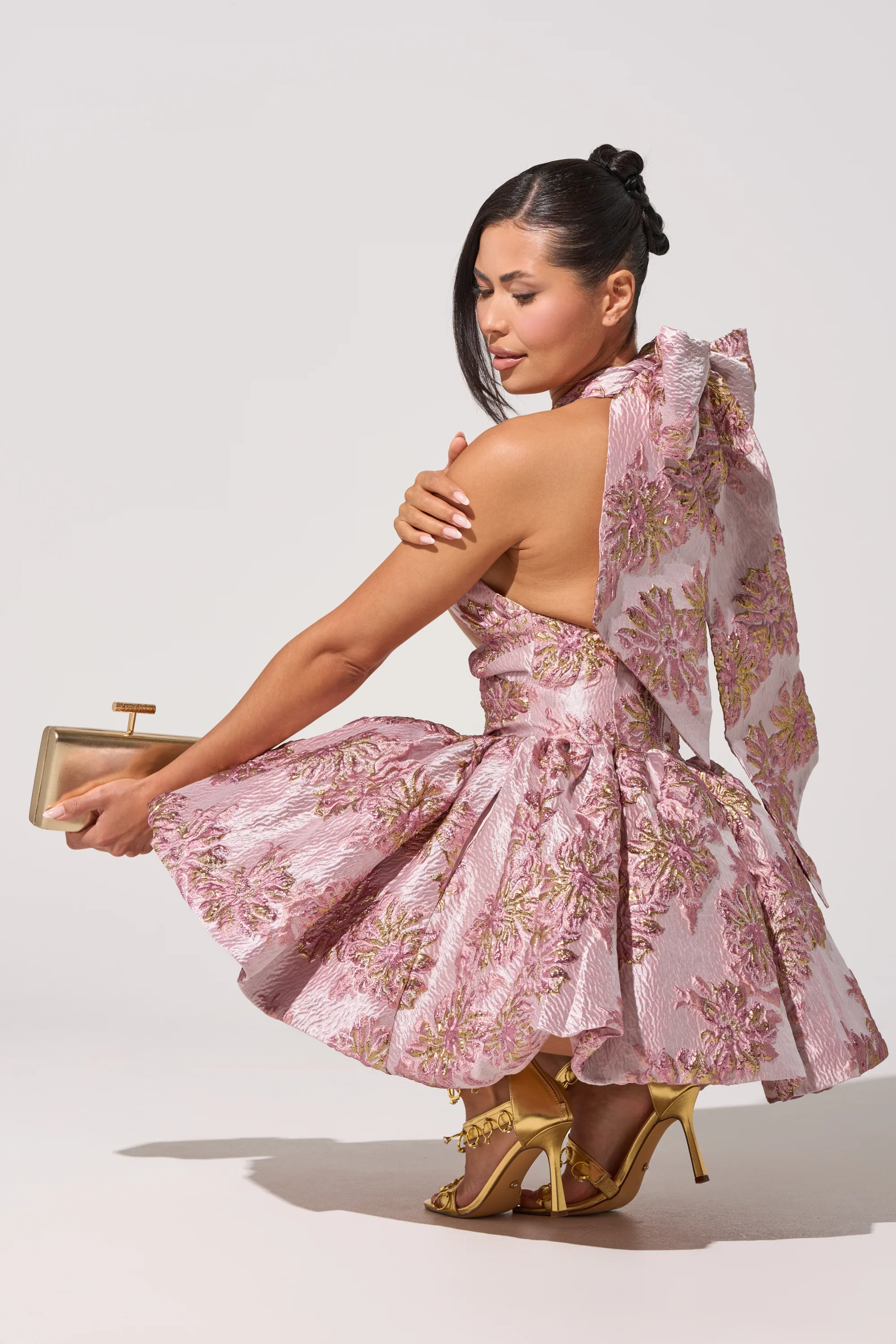 THE TOPIC AND TOP PICK BROCADE MINI DRESS IN PINK - Akira Store