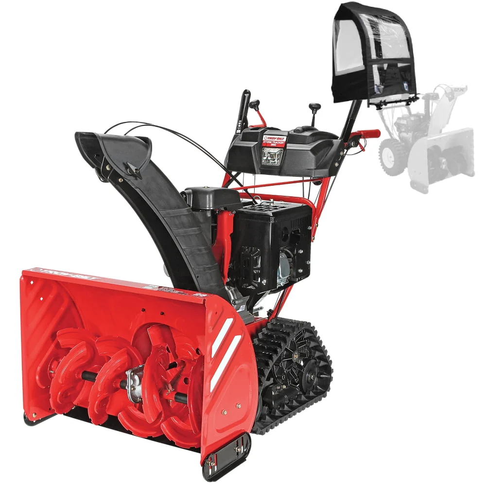 28 in. 272 cc Two-Stage Gas Snow Blower with Electric Start, Track Drive, Heated Grips, and Includes Snow Cab Model 2890 Tracker