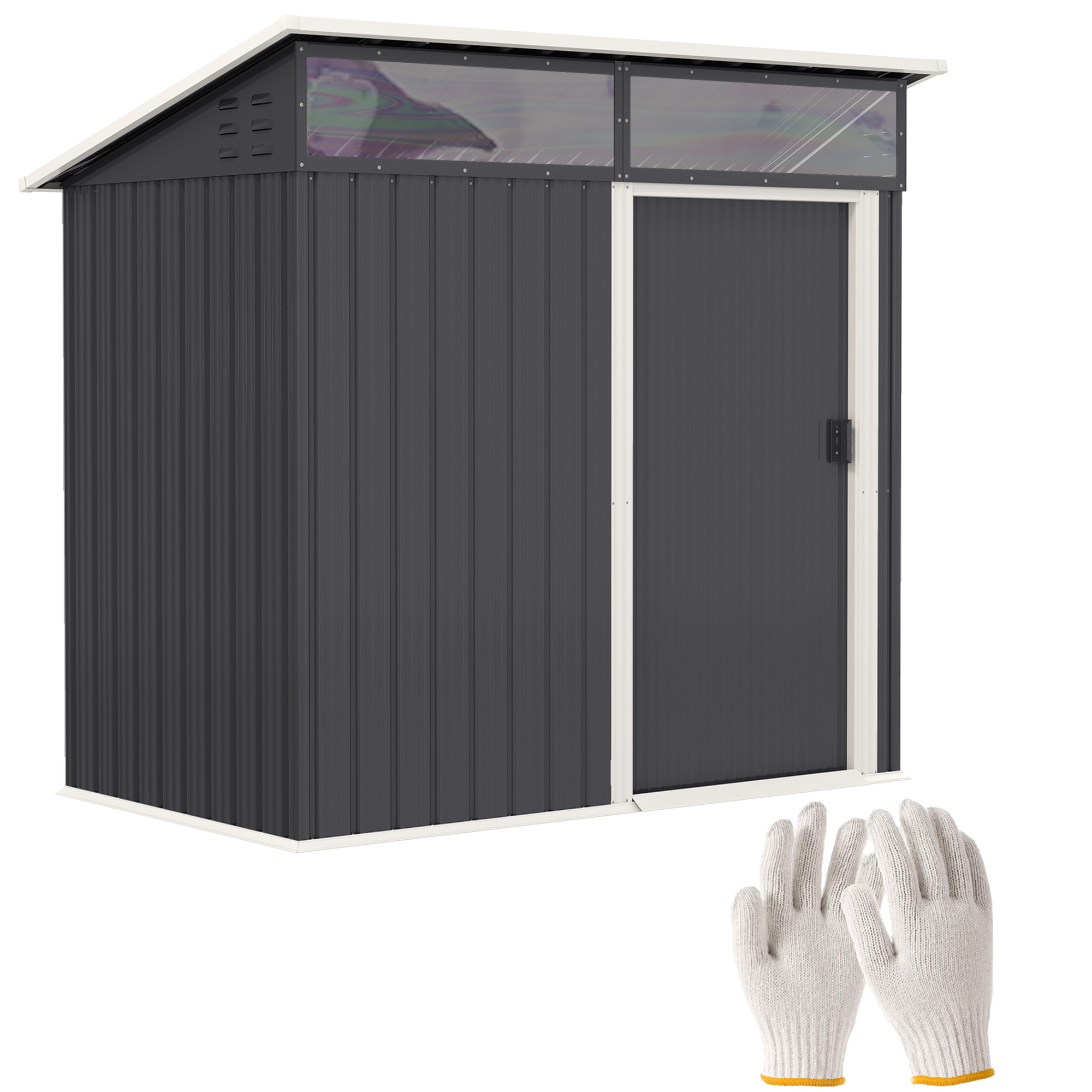 Outsunny Tuinschuur, Gereedschapsschuur met Vensters, Ventilatieopeningen, Schuifdeur, Waterdicht Staal, Weerbestendig, Donkergrijs