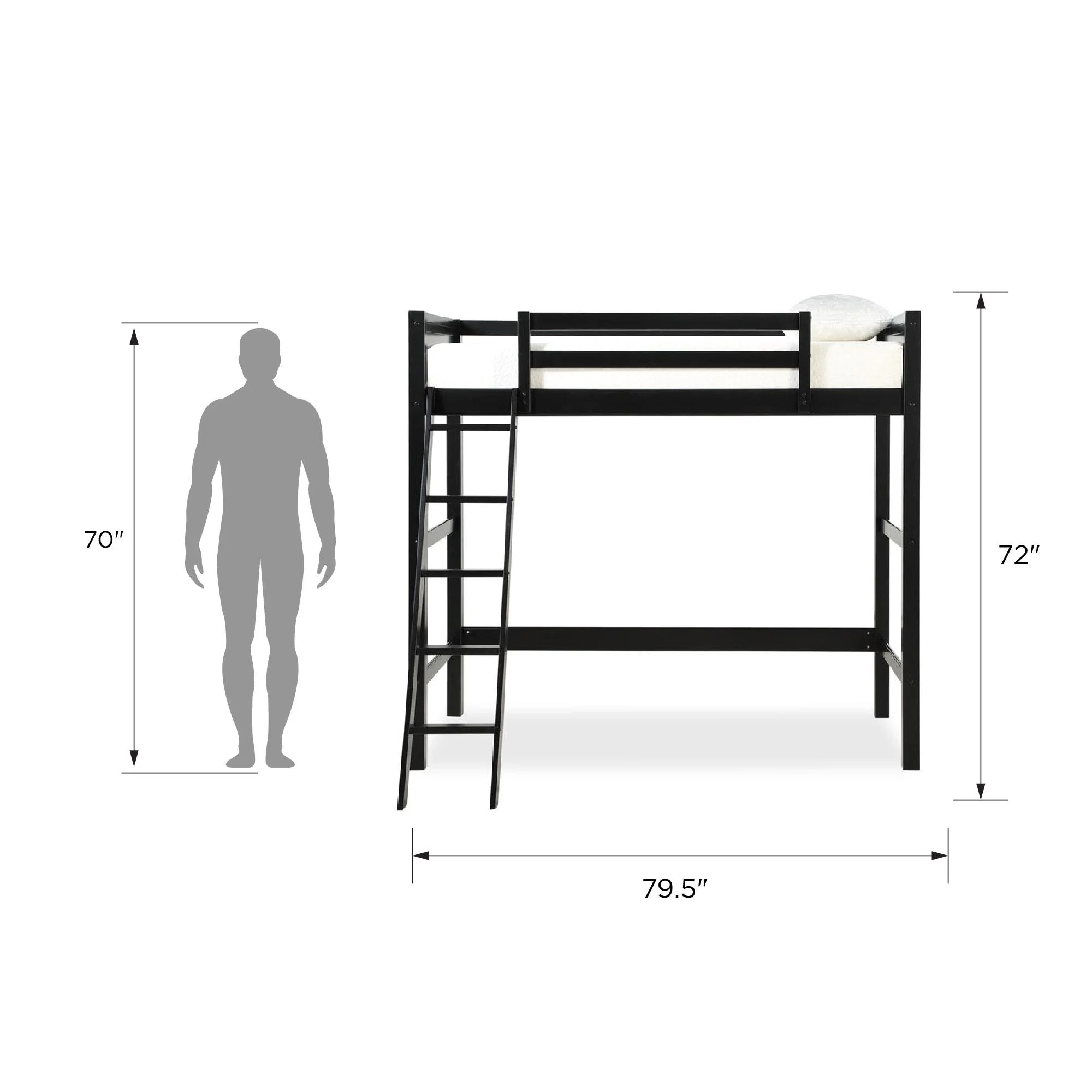 Your Zone Kiarah Twin Loft Bed with Ladder, White