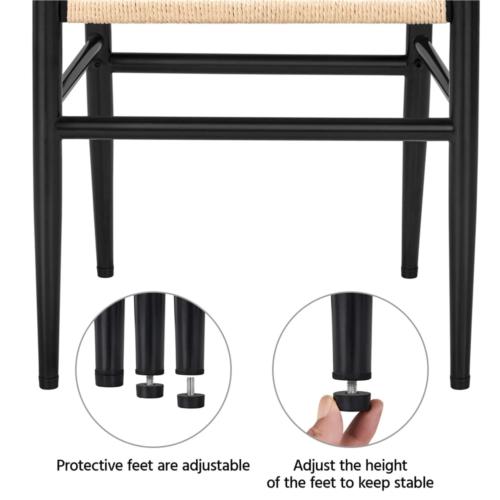 Modern Weave Y-Shaped Dining Chair with Solid Metal Frame, Black(Black) - Image 6