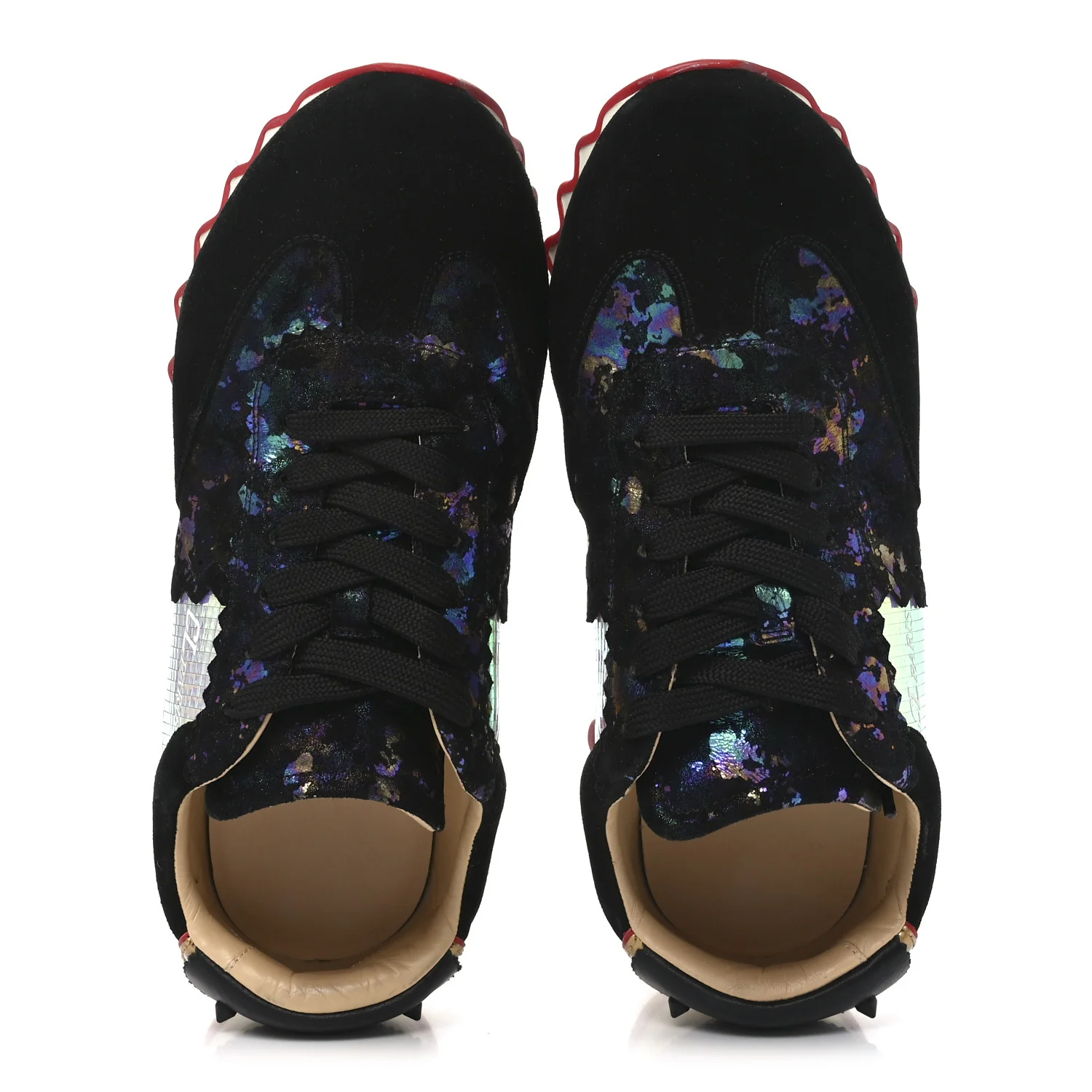 Suede Mesh Calfskin Loubishark Sneakers 40 Black Multicolor