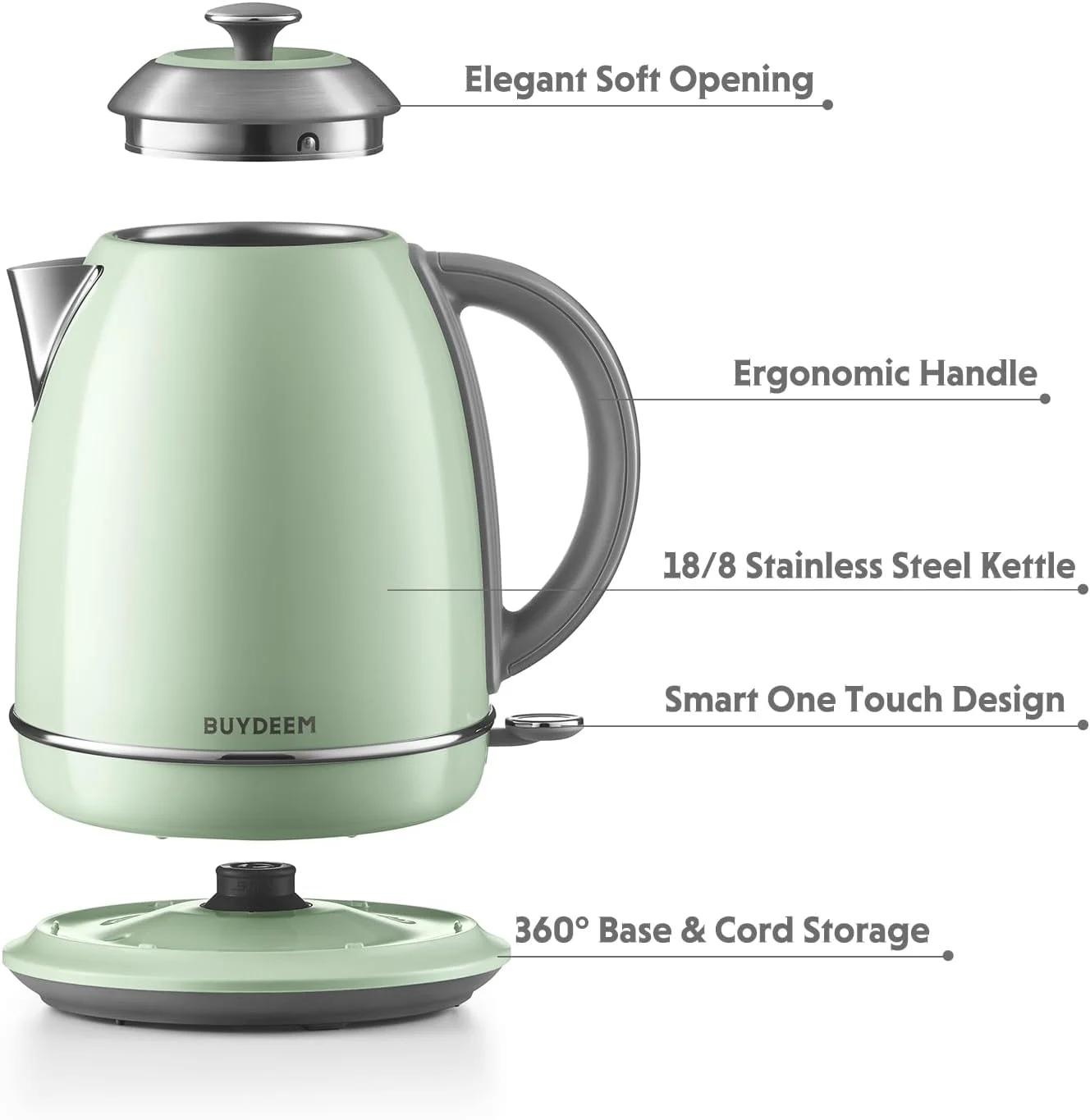 K640N Stainless Steel Electric Kettle with Auto Shut-Off Boil Dry Protection, 1.7L Cordless Hot Tea Water Boiler with Swivel Base, 1440W Fast Heating(Yellow) - Image 8