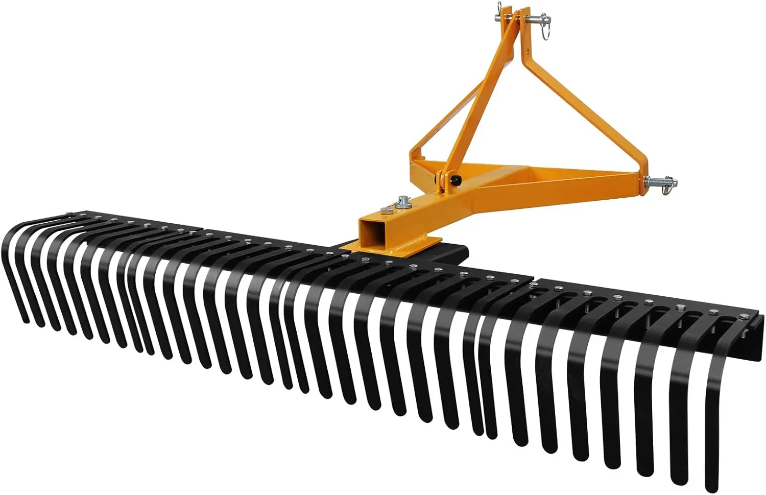 Ataucjin Landscape Rock Rake, 3 Point-Attach 5 FT Tow-Behind Tractor Rotatable Rake Fits Category 1 Hookup, Tow-Behind Garden Tool, Landscaper, and Grass Comb
