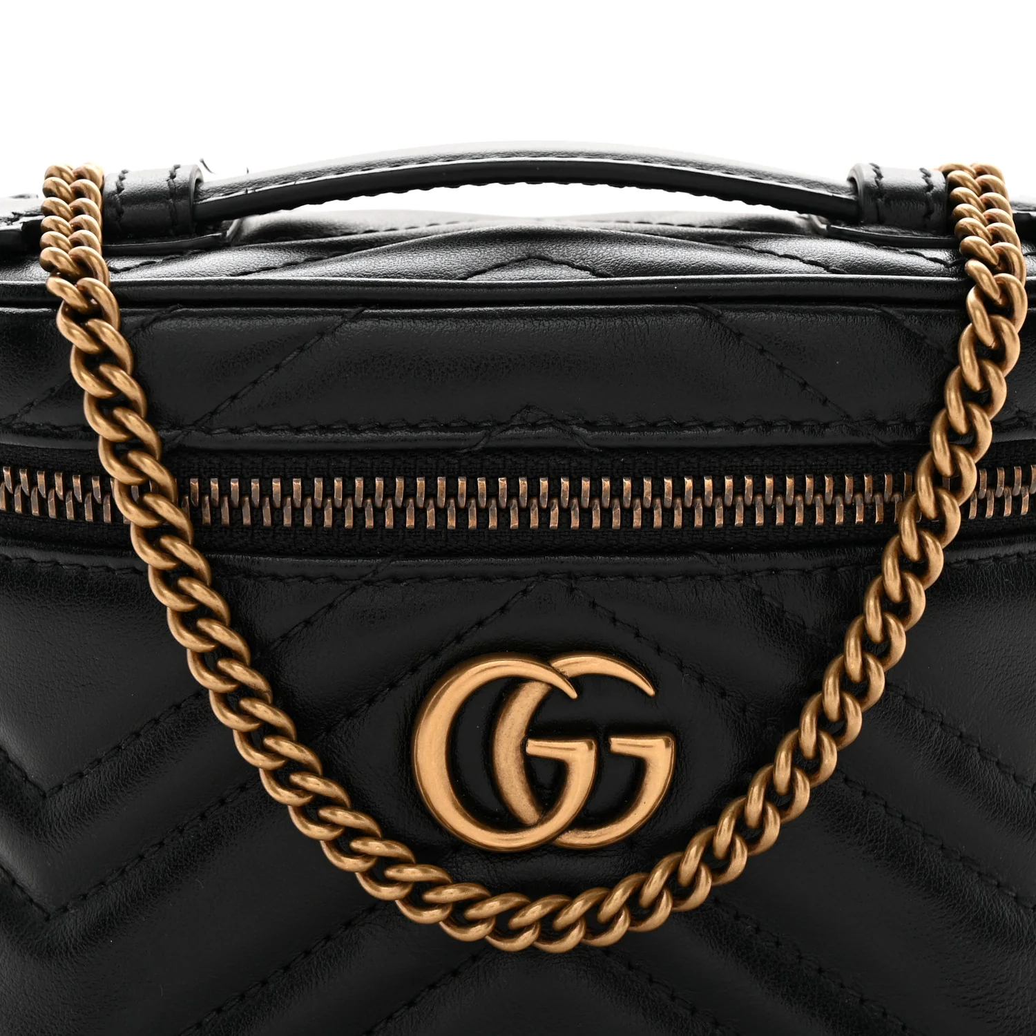 Calfskin Matelasse Chevron Mini GG Marmont Top Handle Bag Black