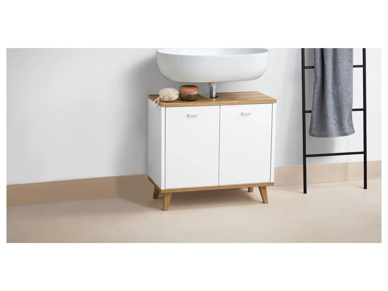 LIVARNO home Meuble sous vasque Corfu, 60 x 55 x 28 cm, blanc/imitation chne