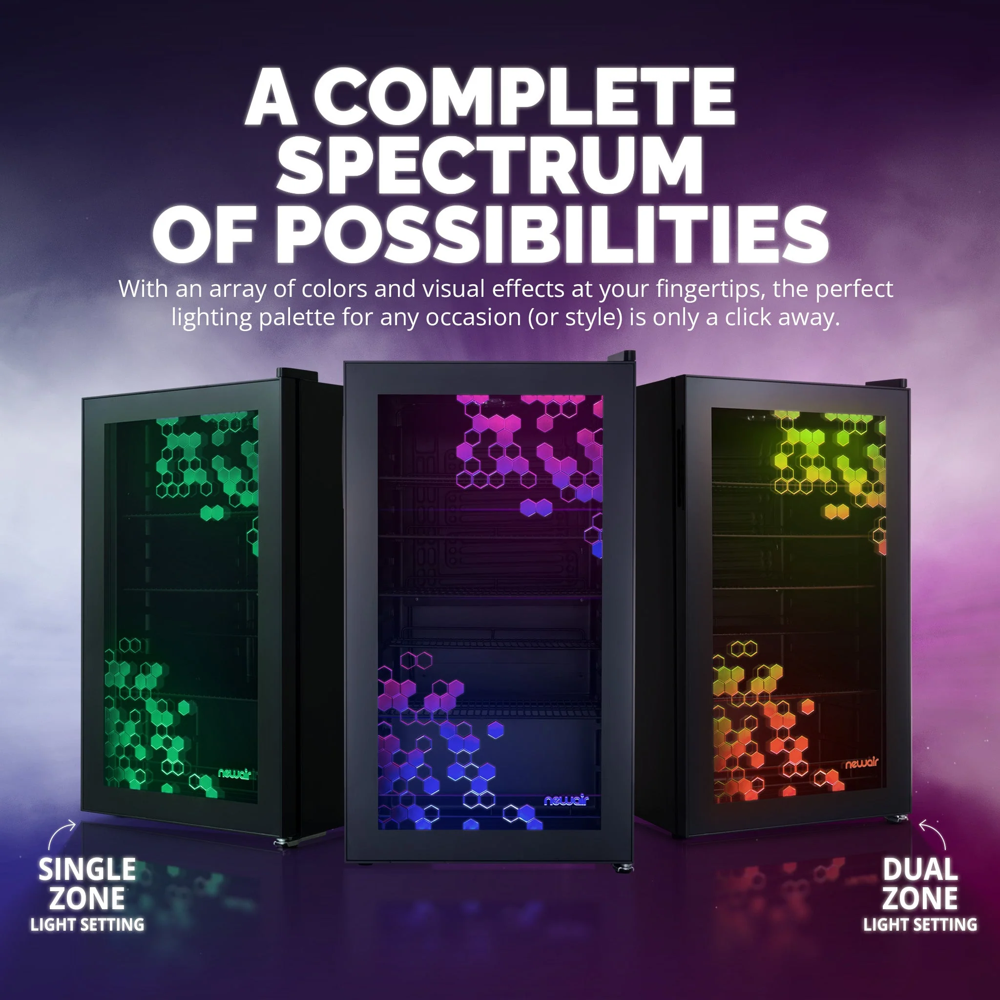 Newair Prismatic Series Beverage Fridge with RGB HexaColor LED Lights