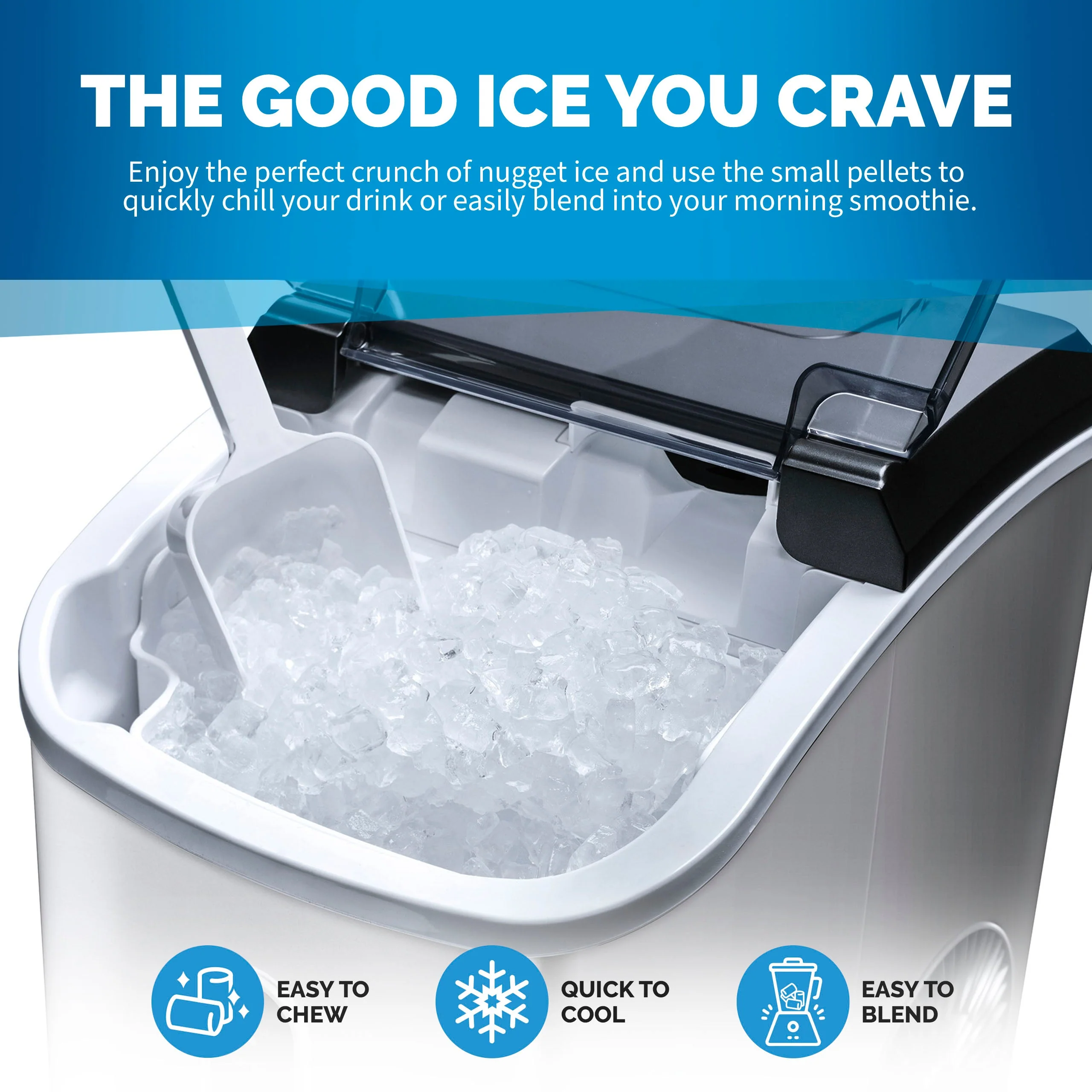 Newair Countertop Nugget Ice Maker in Matte Black or Stainless Steel, 26 lbs/Day