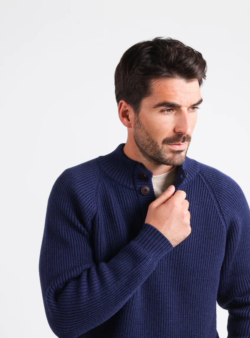 Pull camionneur homme en laine mérinos Bleu Amiral