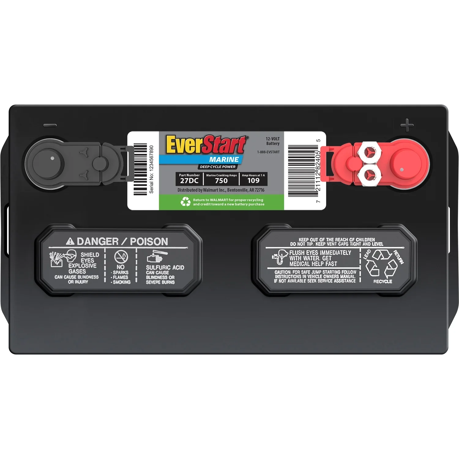 EverStart Lead Acid Marine & RV Deep Cycle Battery, Group Size 27DC 12 Volt, 750 MCA*