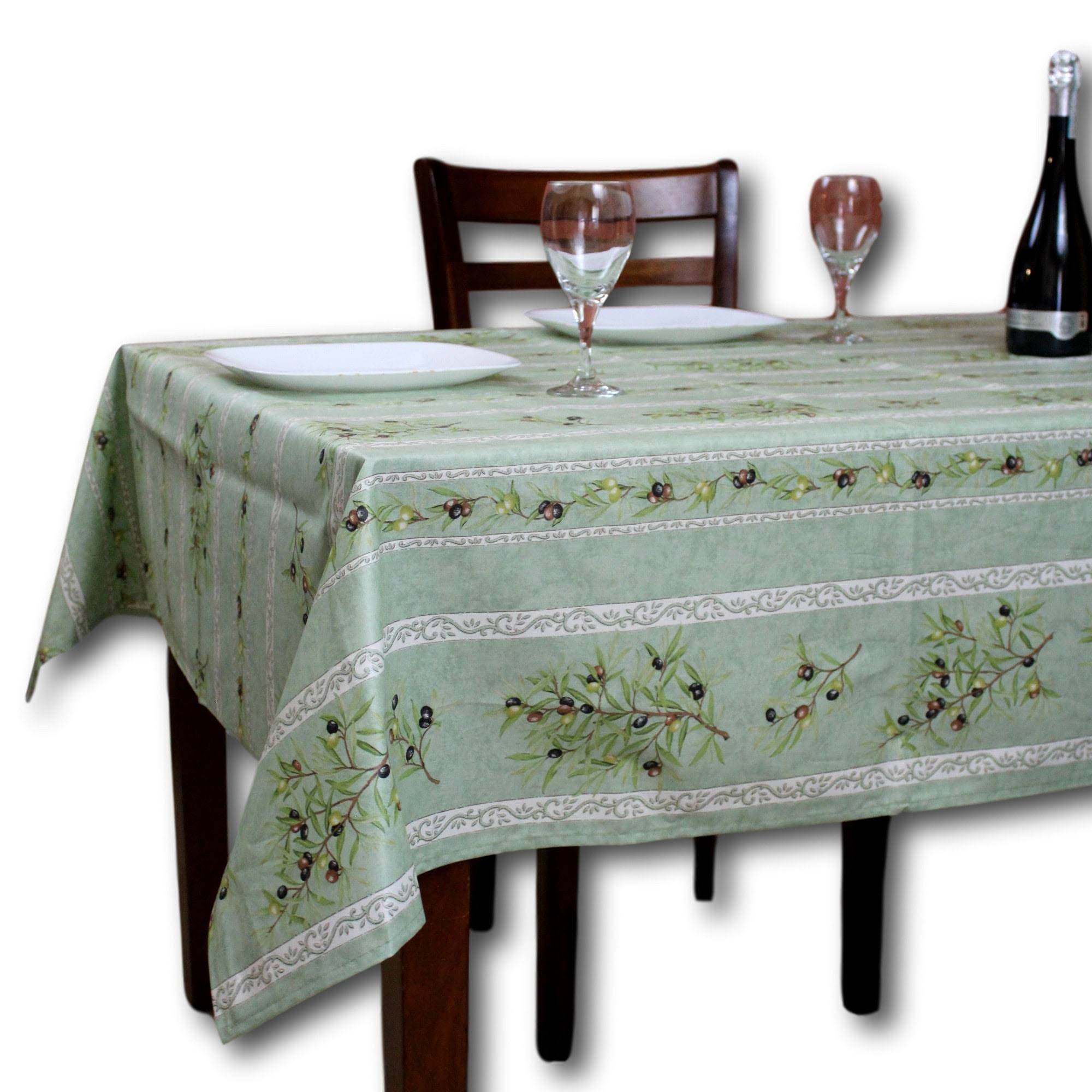 La Cigale Wipeable Tablecloth Spillproof Acrylic Coated Floral Cotton French Provencal Tablecloth for Rectangle Tables 60 x 78 Inches Green Olive