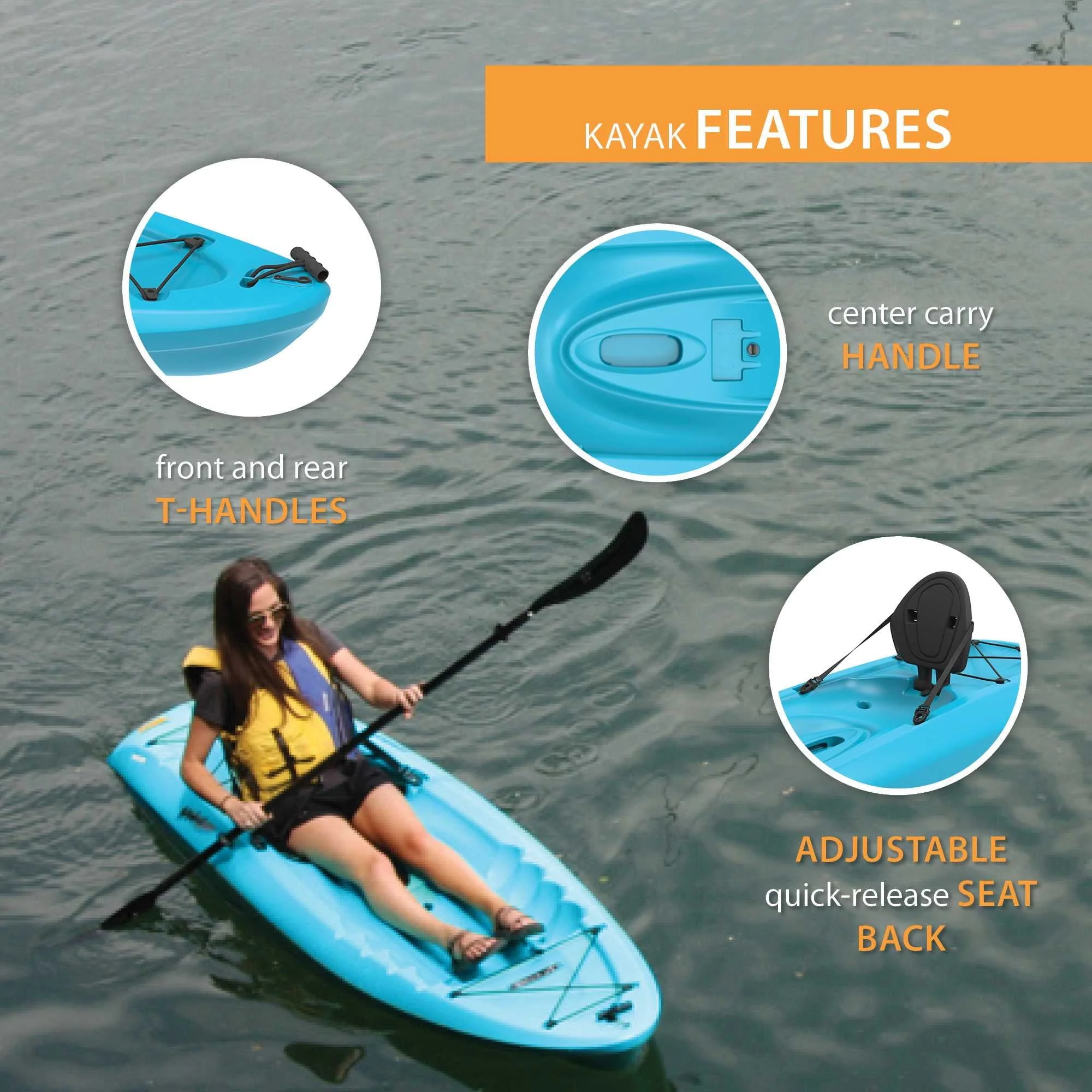 Hydros 101 inch Sit-on-Top Kayak, Glacier Blue (90594) - Image 6