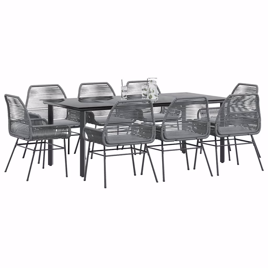 Vidaxl 7 Piece Patio Dining Set with Cushions Black Poly Rattan Glass