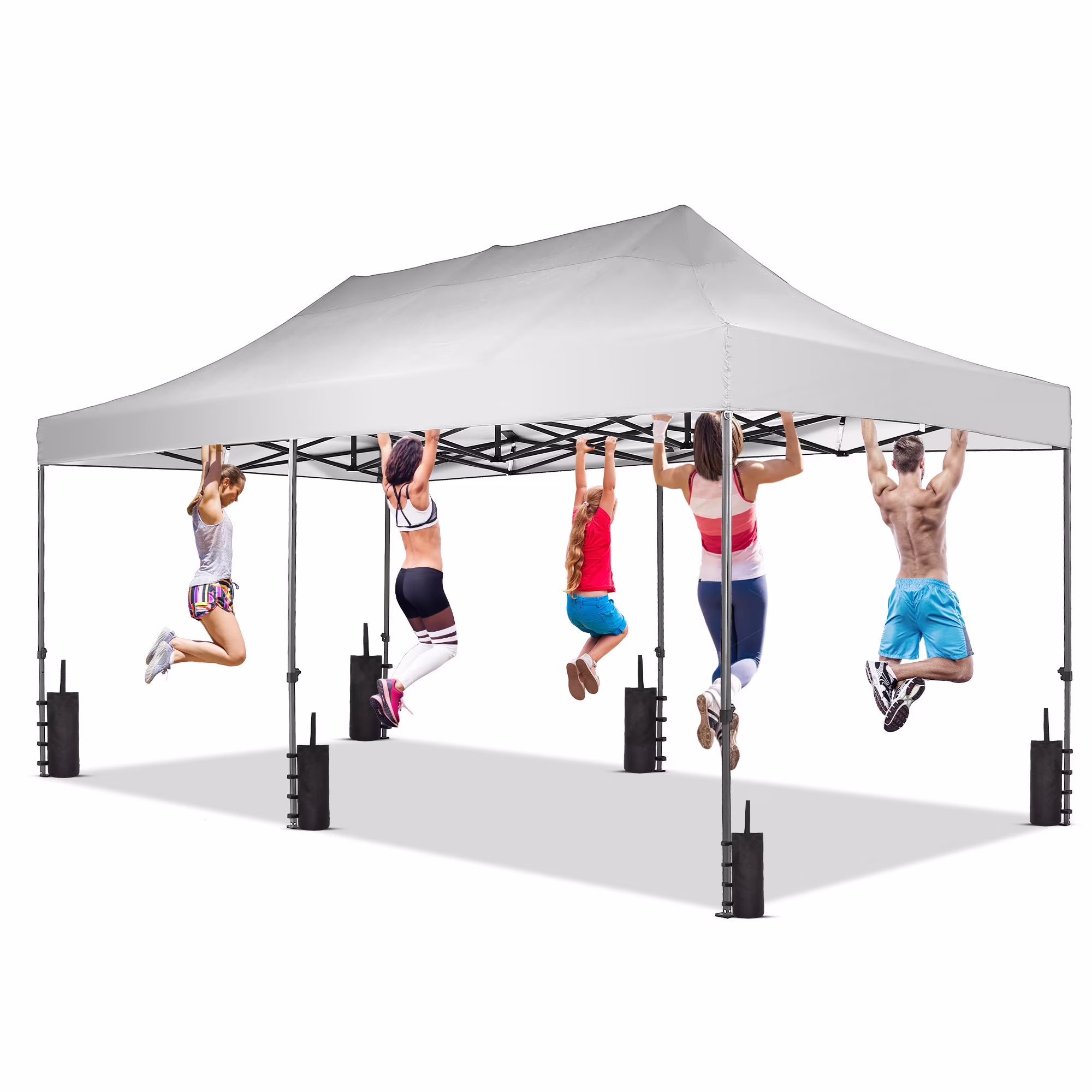 10x20 Heavy Duty Pop up Canopy Tent with Weighted Sandbags,Outdoor Shade Instant Folding Event Gazebo with Wheeled Bags,White(White/Sandbags)