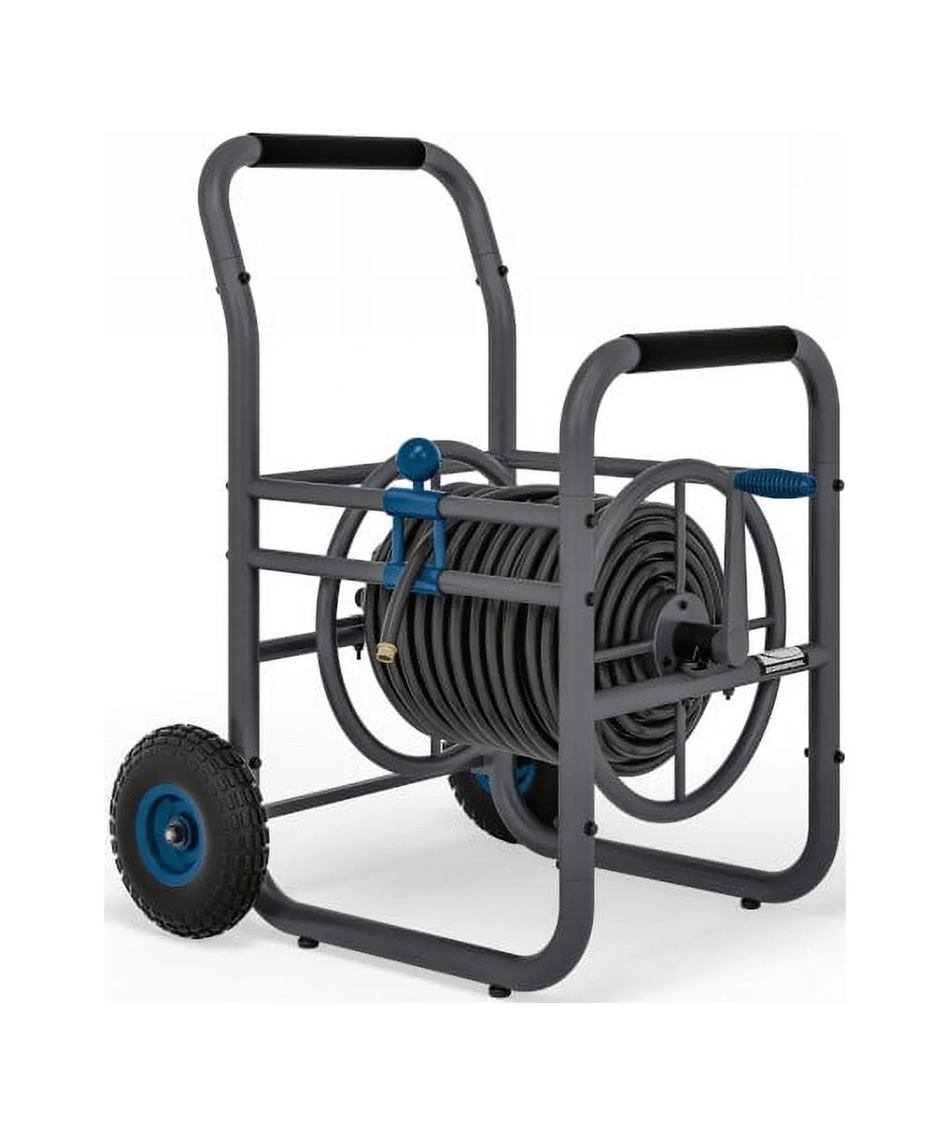 Suncast Commercial Grade Steel Outdoor Garden Hose Reel Cart, Blue/Gray