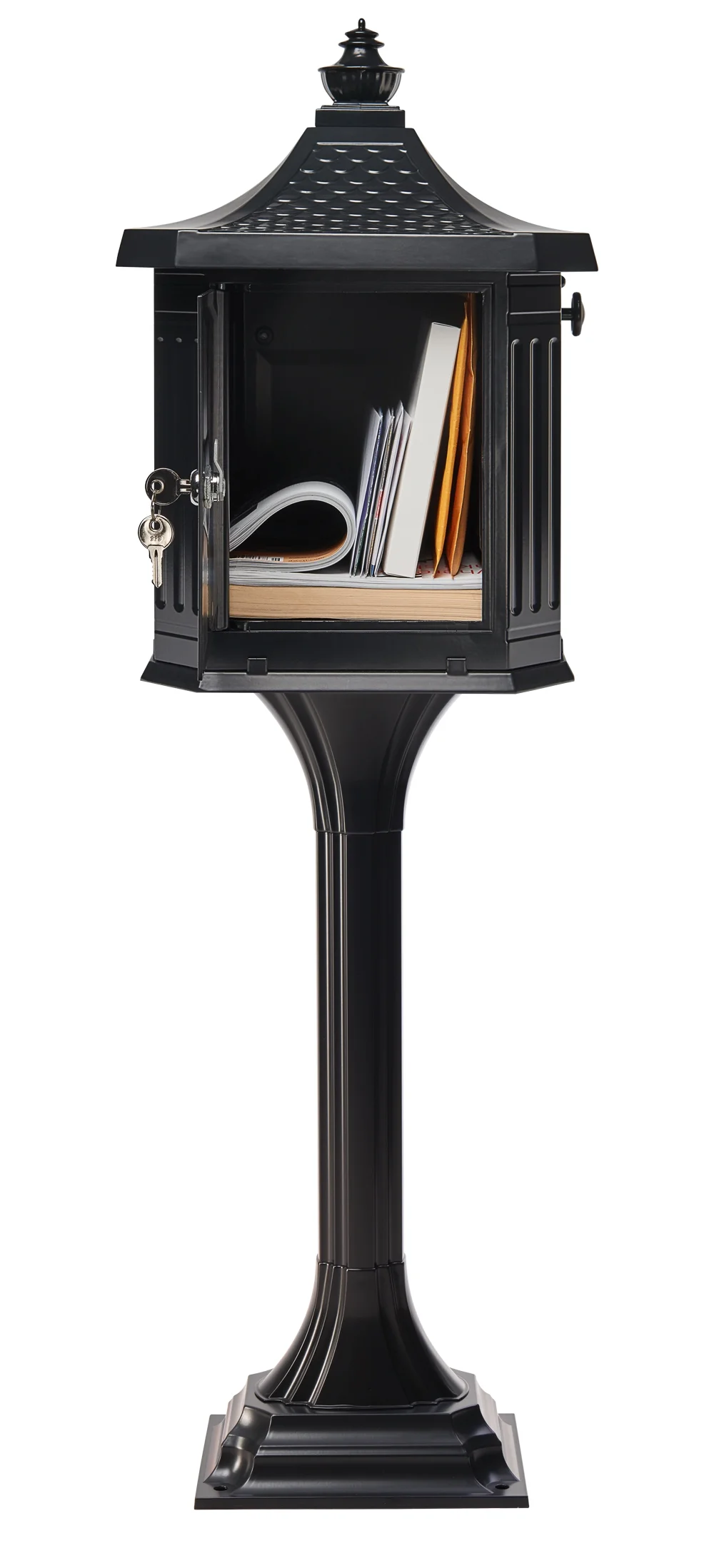 Architectural Mailboxes Pedestal Cast Aluminum, Large, Mailbox and Post Kit in Black